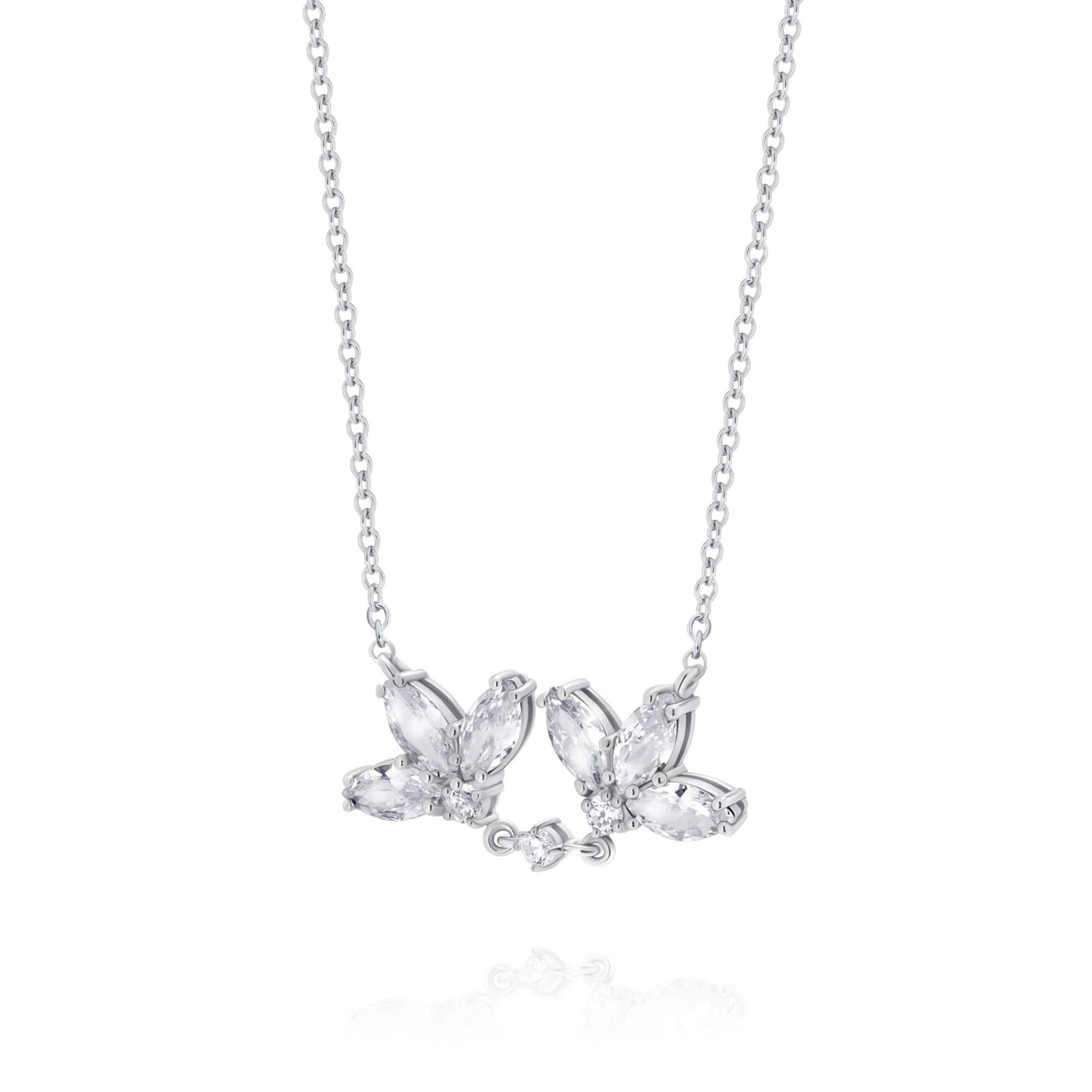 LEIS Kette 925 Sterling Silber rhodiniert Gl&auml;nzend Blume Zirkonia wei&szlig; - Bild 1