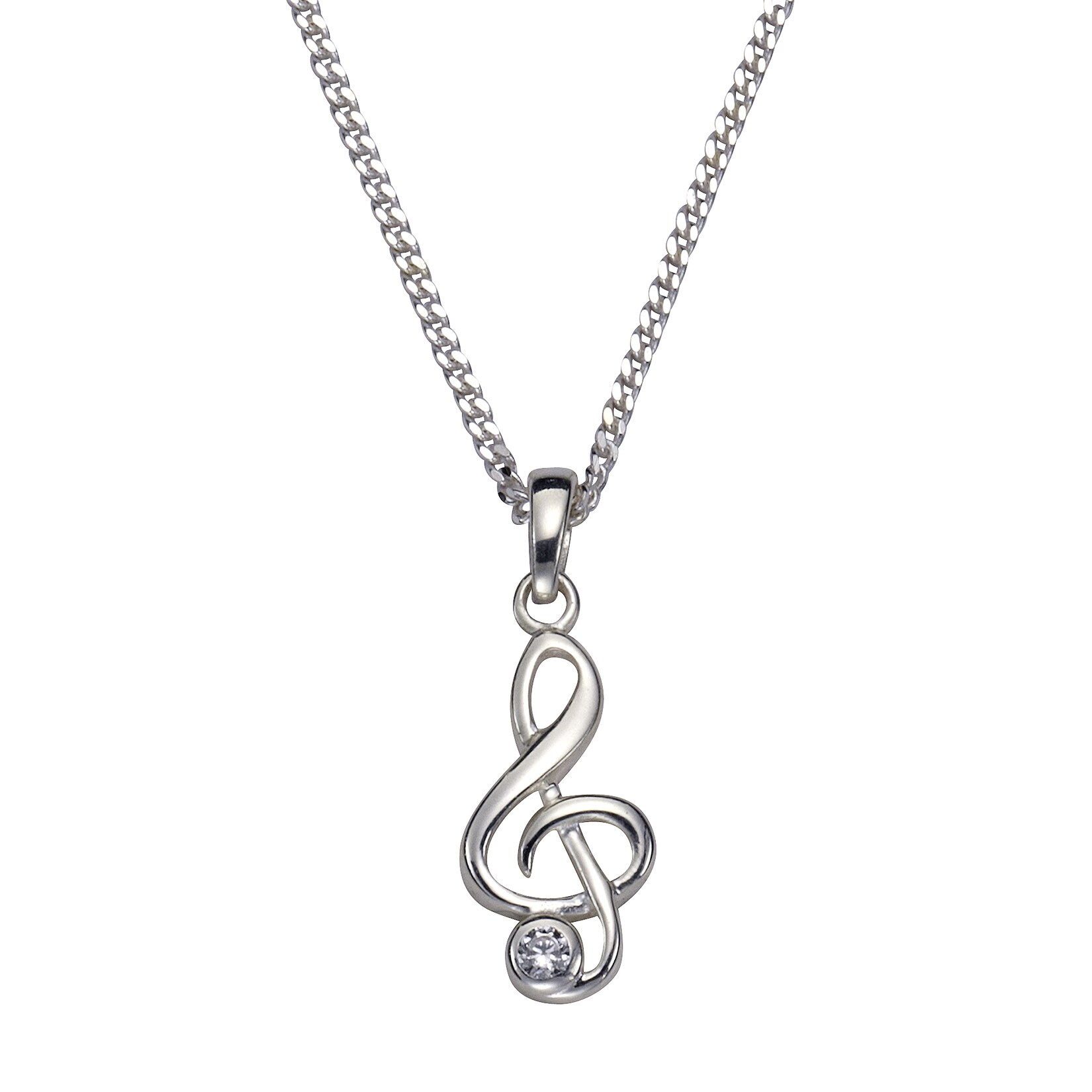 Zeeme Silber Halskette Silber 925 rhodiniert Notenschlüssel mit Zirkonia weiß