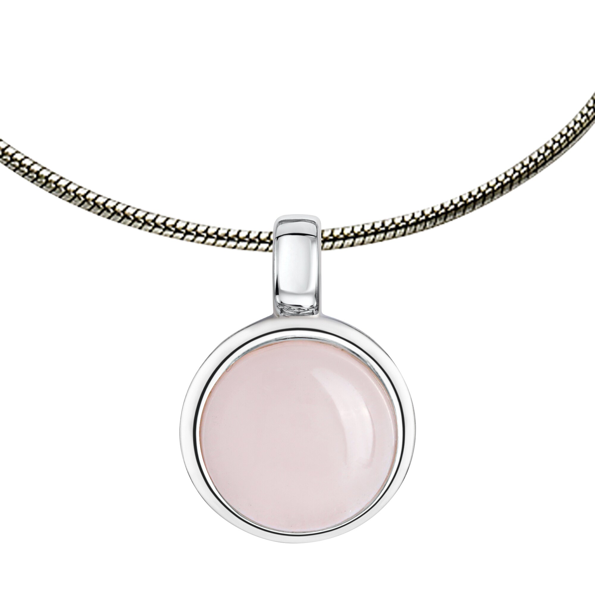 Zeeme Gemstones Halskette 925 Sterling Silber rhodiniert mit echtem Rosenquarz 12mm - Bild 1