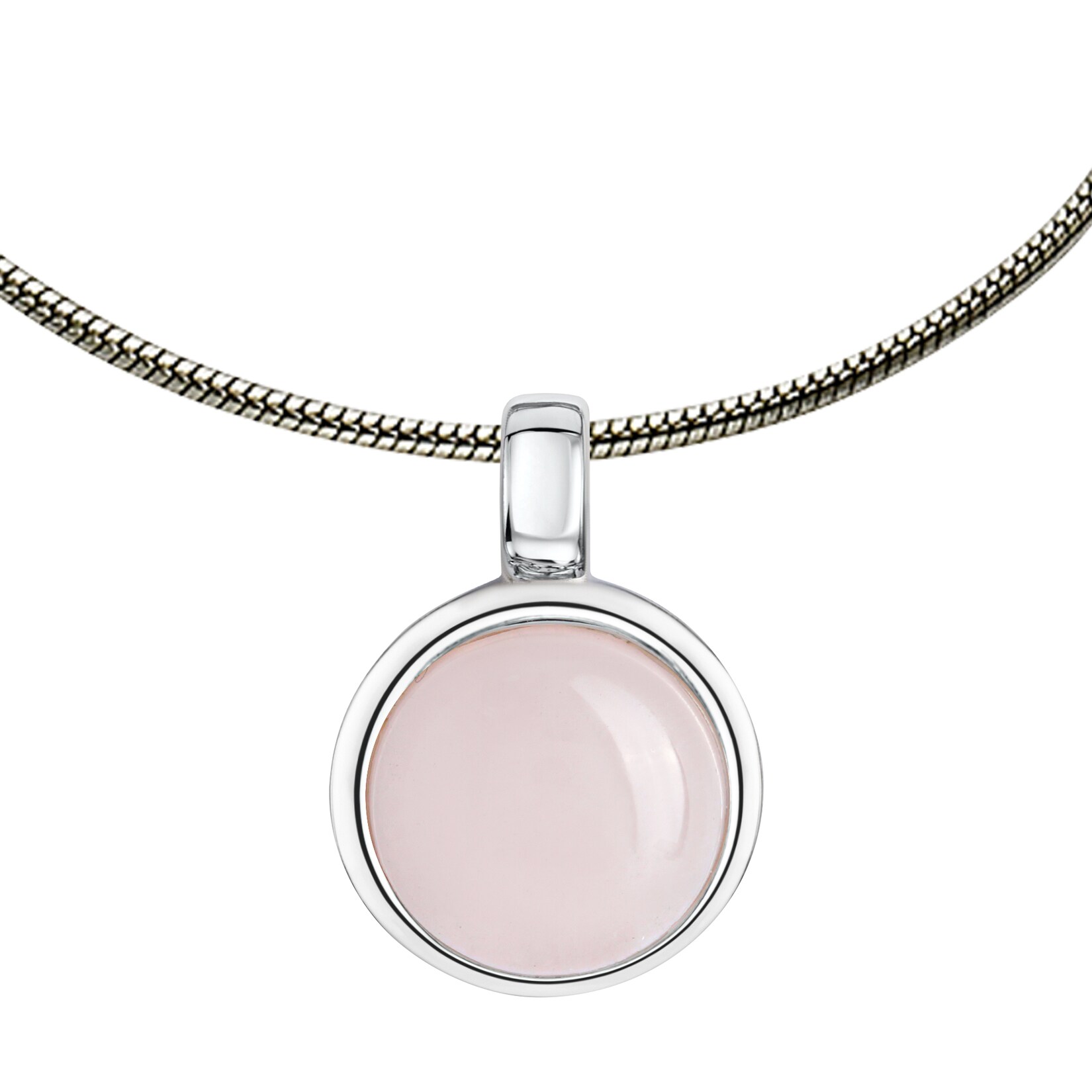 Zeeme Gemstones Halskette 925 Sterling Silber rhodiniert mit echtem Rosenquarz 12mm