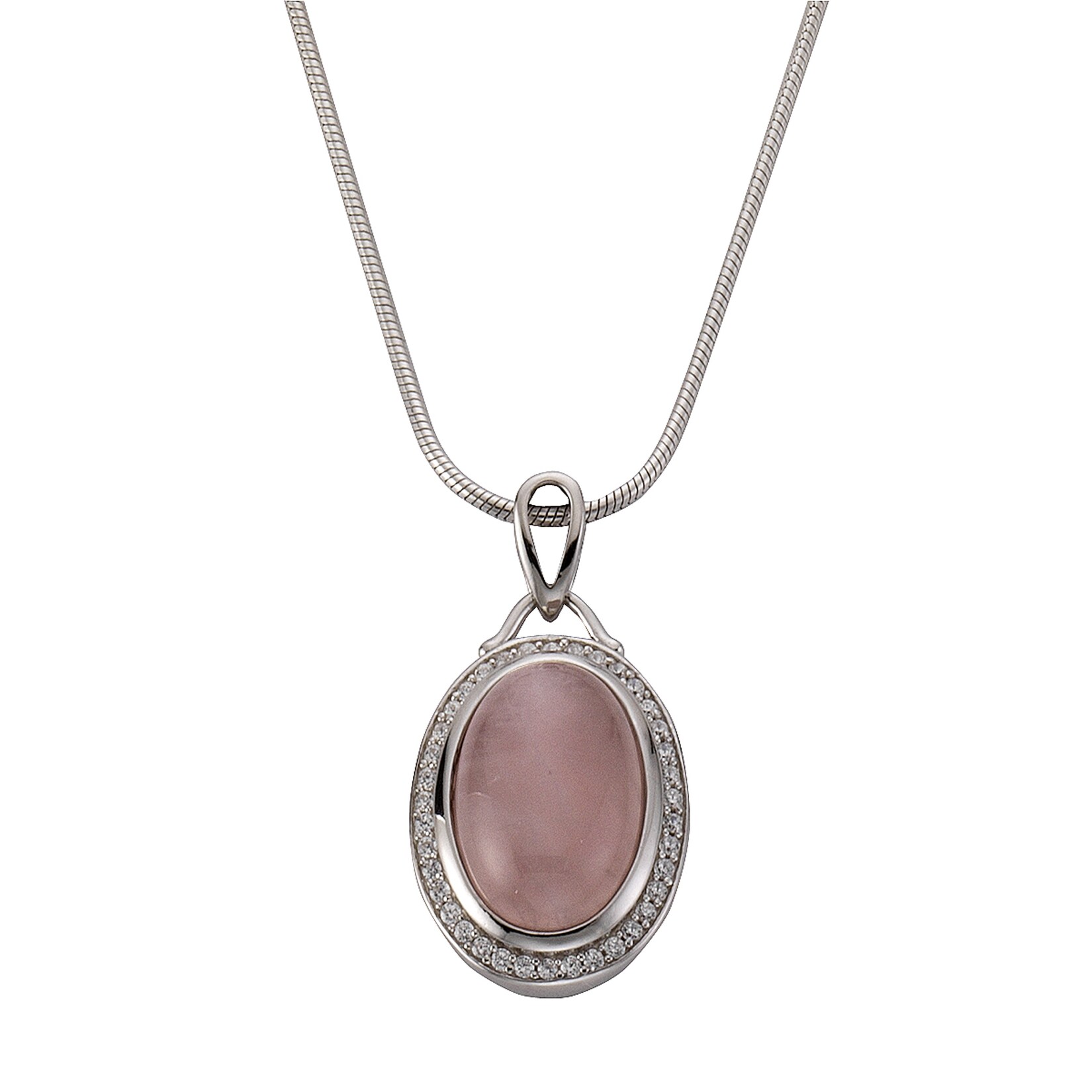 Zeeme Gemstones Halskette Silber 925 rhodiniert 42+5cm mit echtem Rosenquarz und Zirkonia-Steinen | 04006046223935