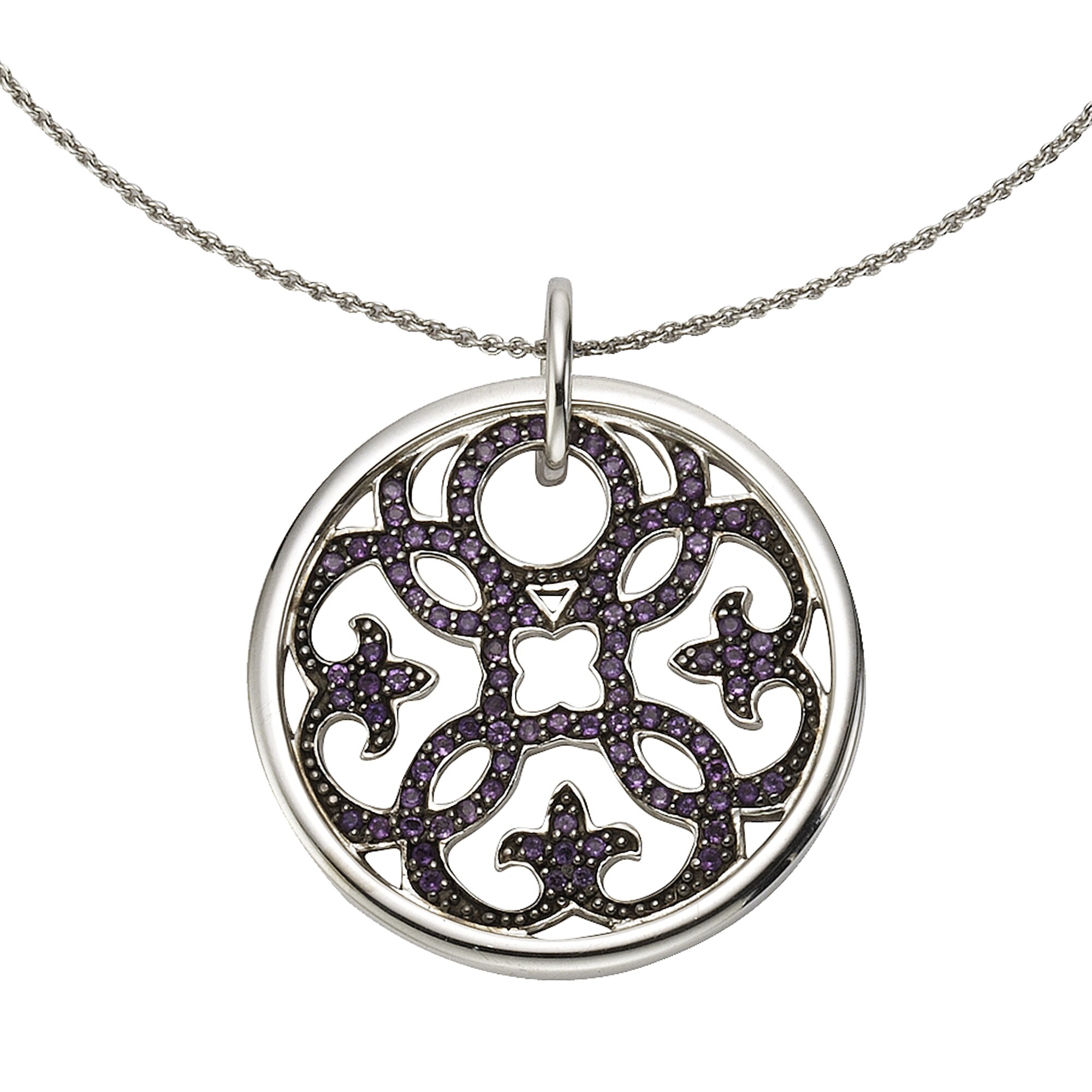 Jamelli Anh&auml;nger mit Kette 925 Silber rhodiniert Amethyst - Bild 1