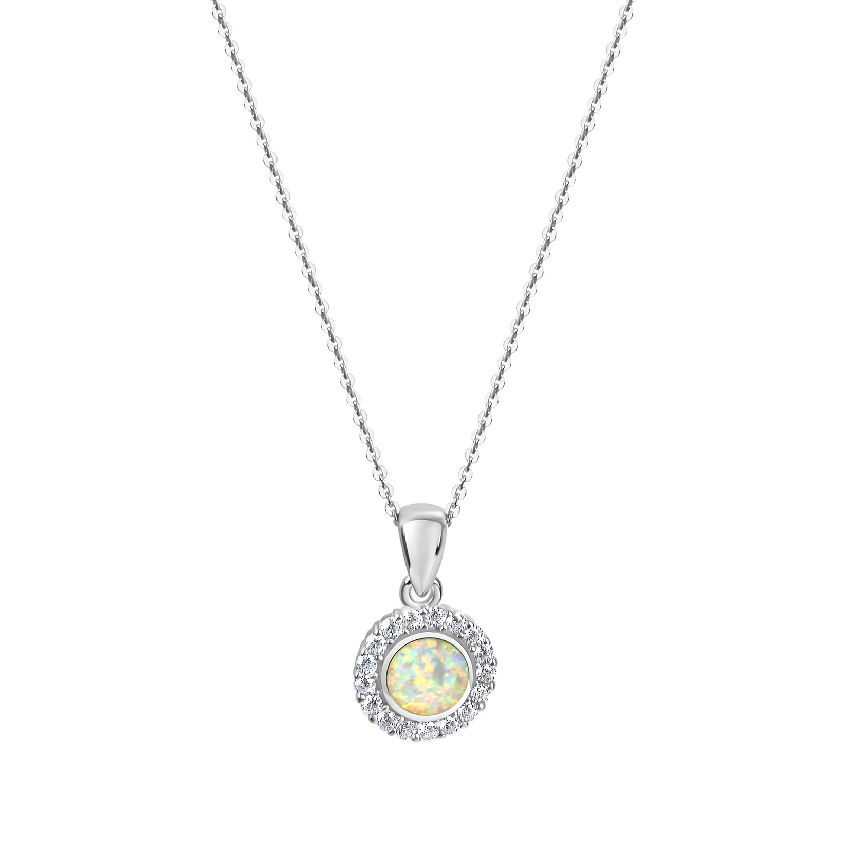 Zeeme Basic Halskette Silber 925 rhodiniert 45/42cm lang mit weißem syn. Opal und Zirkonia