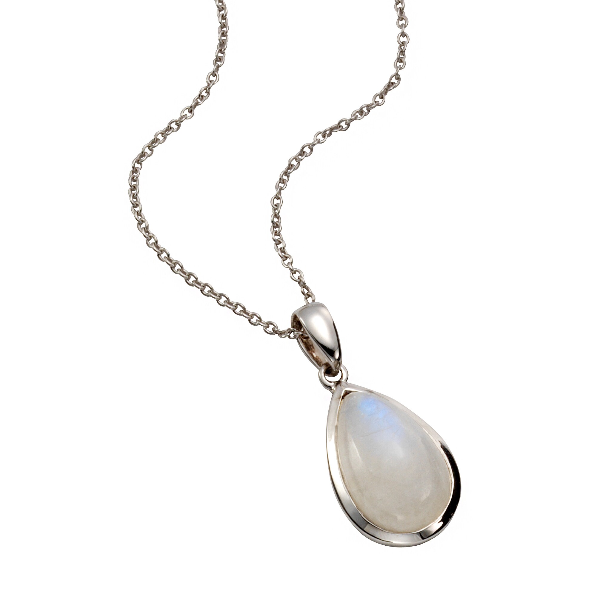 Jamelli Halskette Silber 925 rhodiniert 45/42cm lang mit echtem Rainbow Mondstein 17x10,5mm - Bild 1