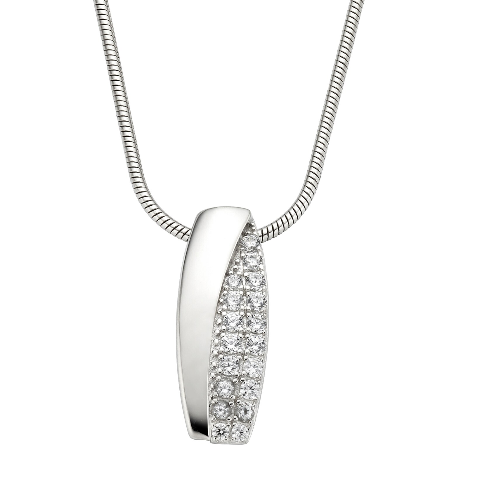 Zeeme Silber Halskette Silber 925 rhodiniert mit Zirkonia weiß