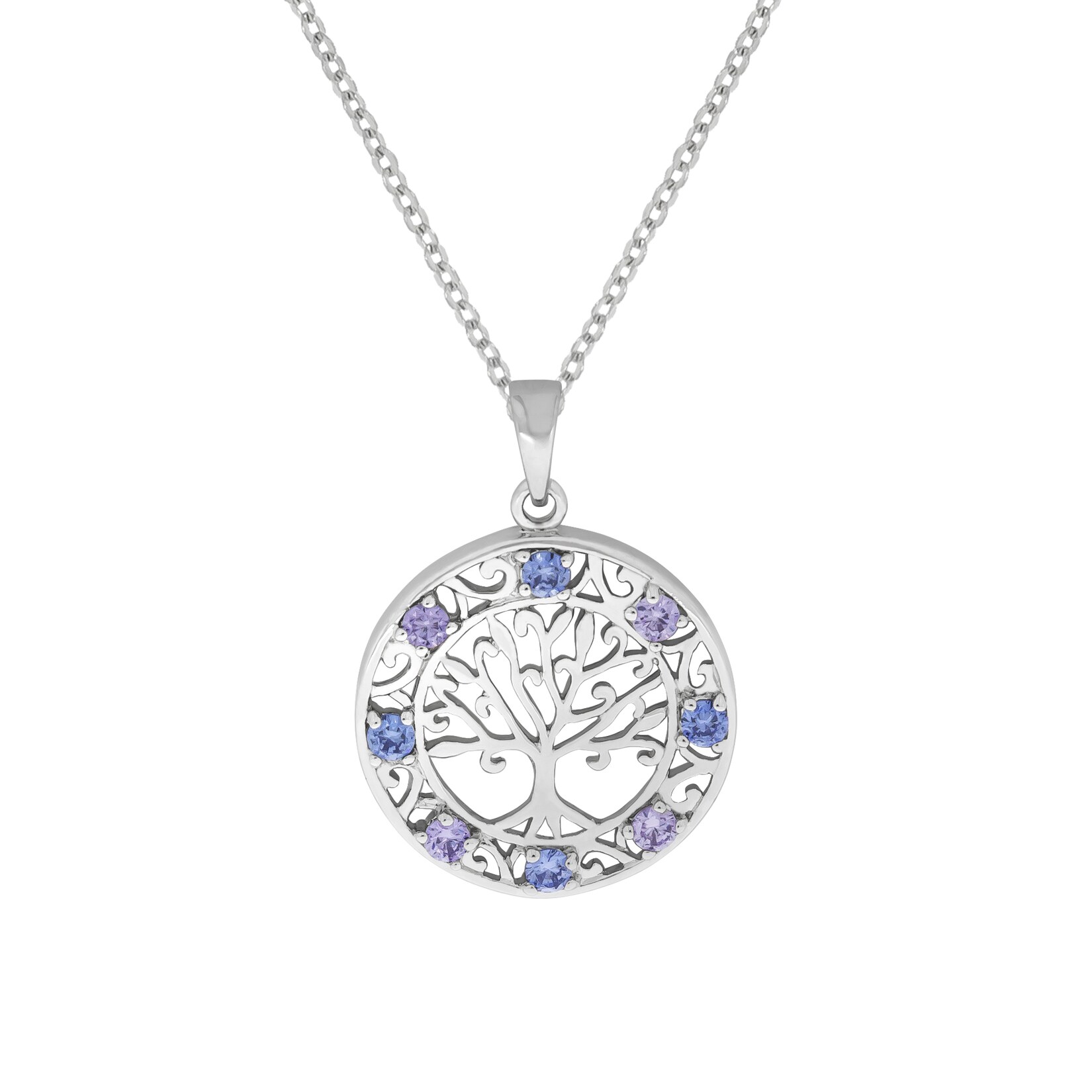 Zeeme Silber Halskette Silber 925 rhodiniert mit Lebensbaum-Motiv und Zirkonia-Steinen