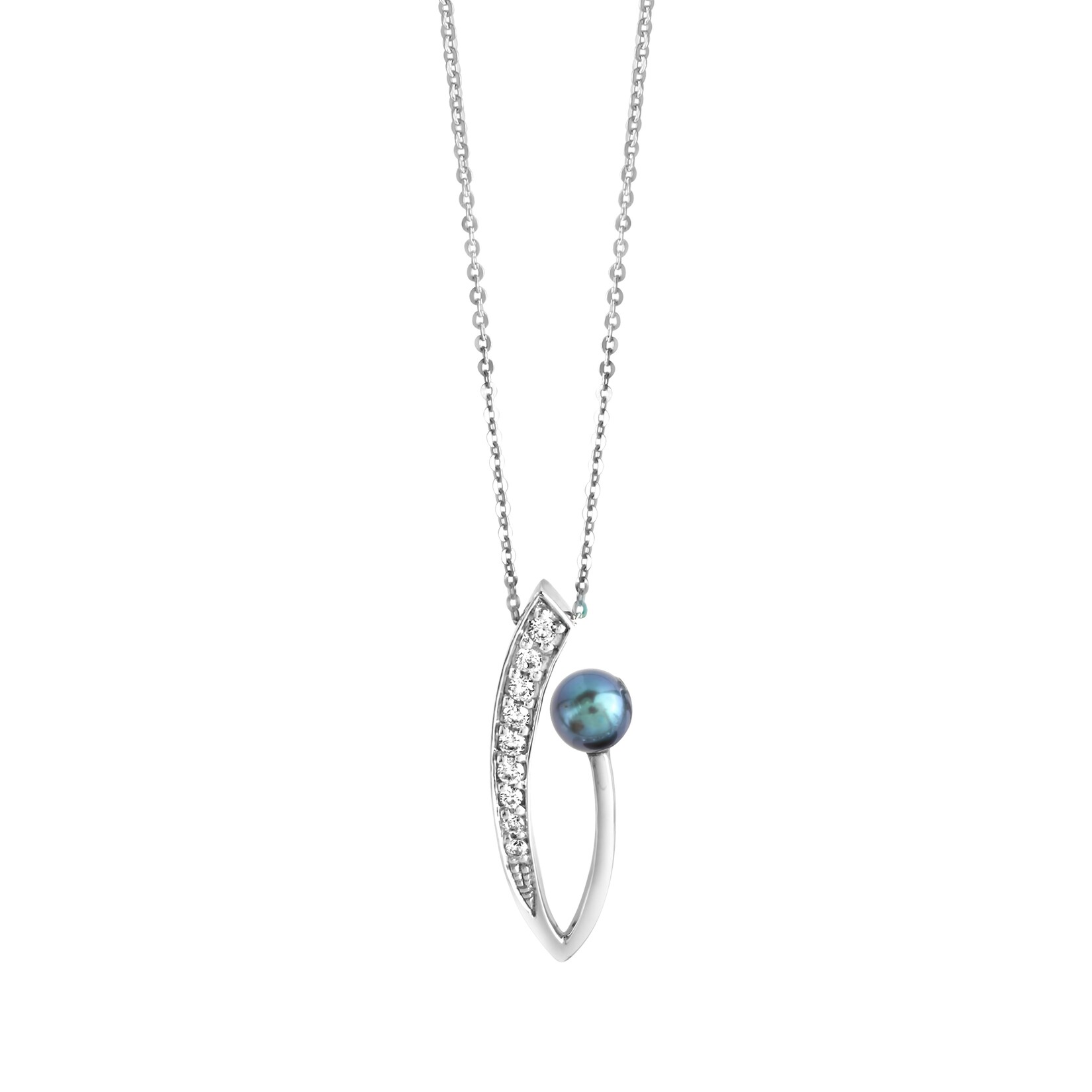 Zeeme Pearls Halskette Silber 925 rhodiniert mit schwarzer Perle & Zirkonia weiß