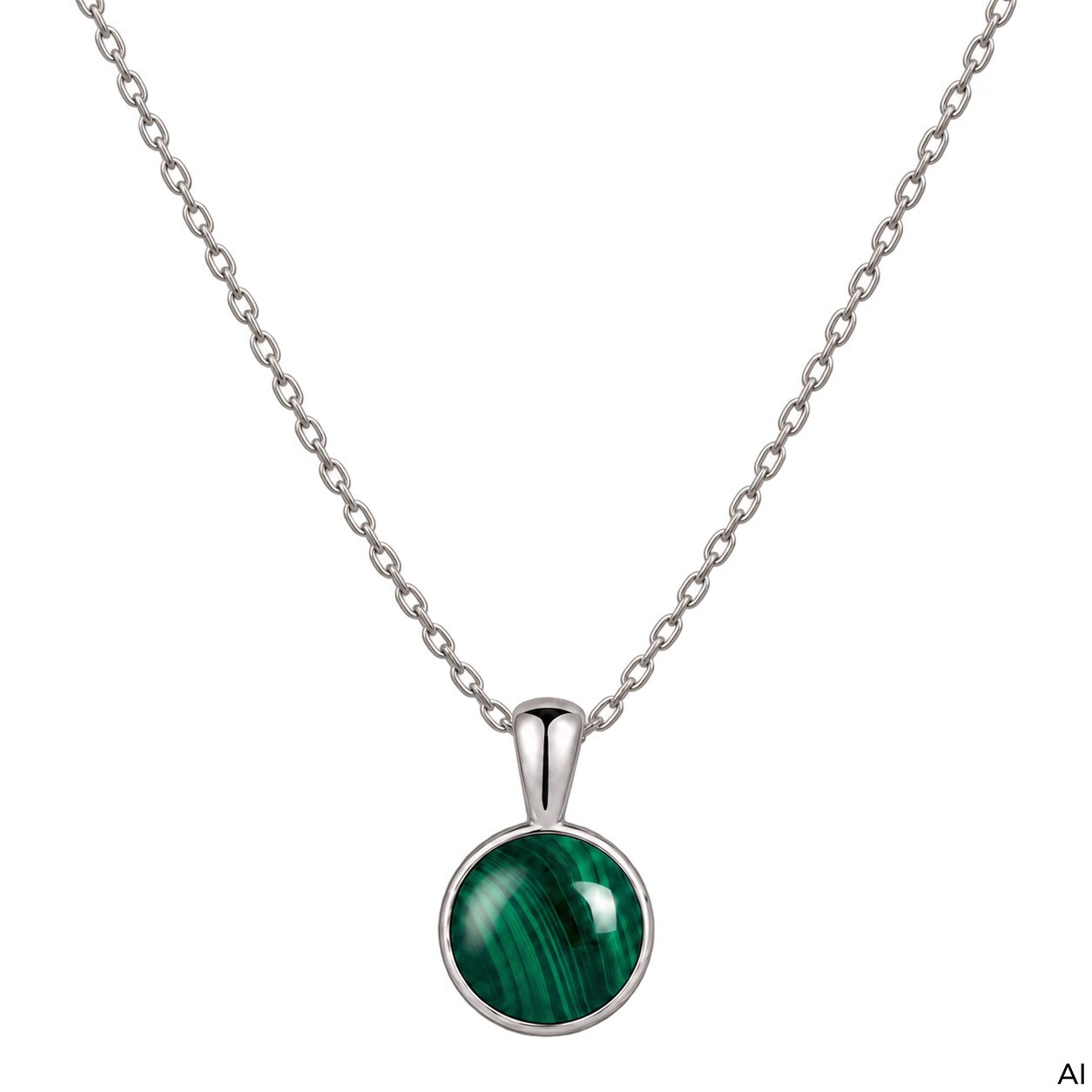 Zeeme Gemstones Anhänger mit Kette Silber 925 rhodiniert mit runden grünen Malachit