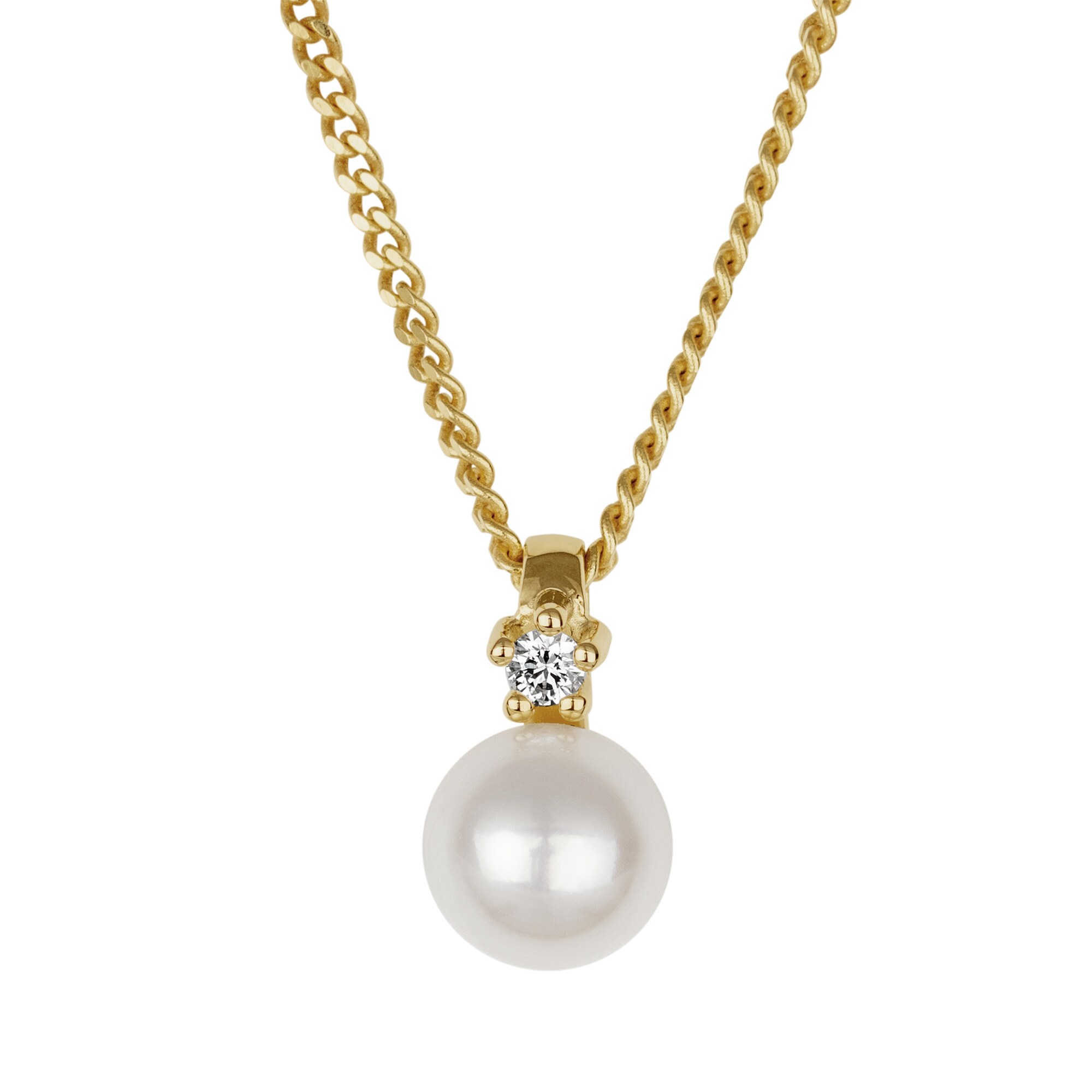 Orolino Halskette Gold 585 mit wei&szlig;er Perle 5,5-6mm und Brillant 0,03ct. - Bild 1