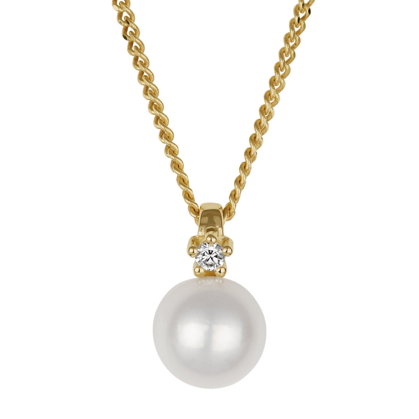 Orolino Halskette 585 Gold mit Brillant 0,03ct. + Perle weiß 6,5-7mm | 04006046268943