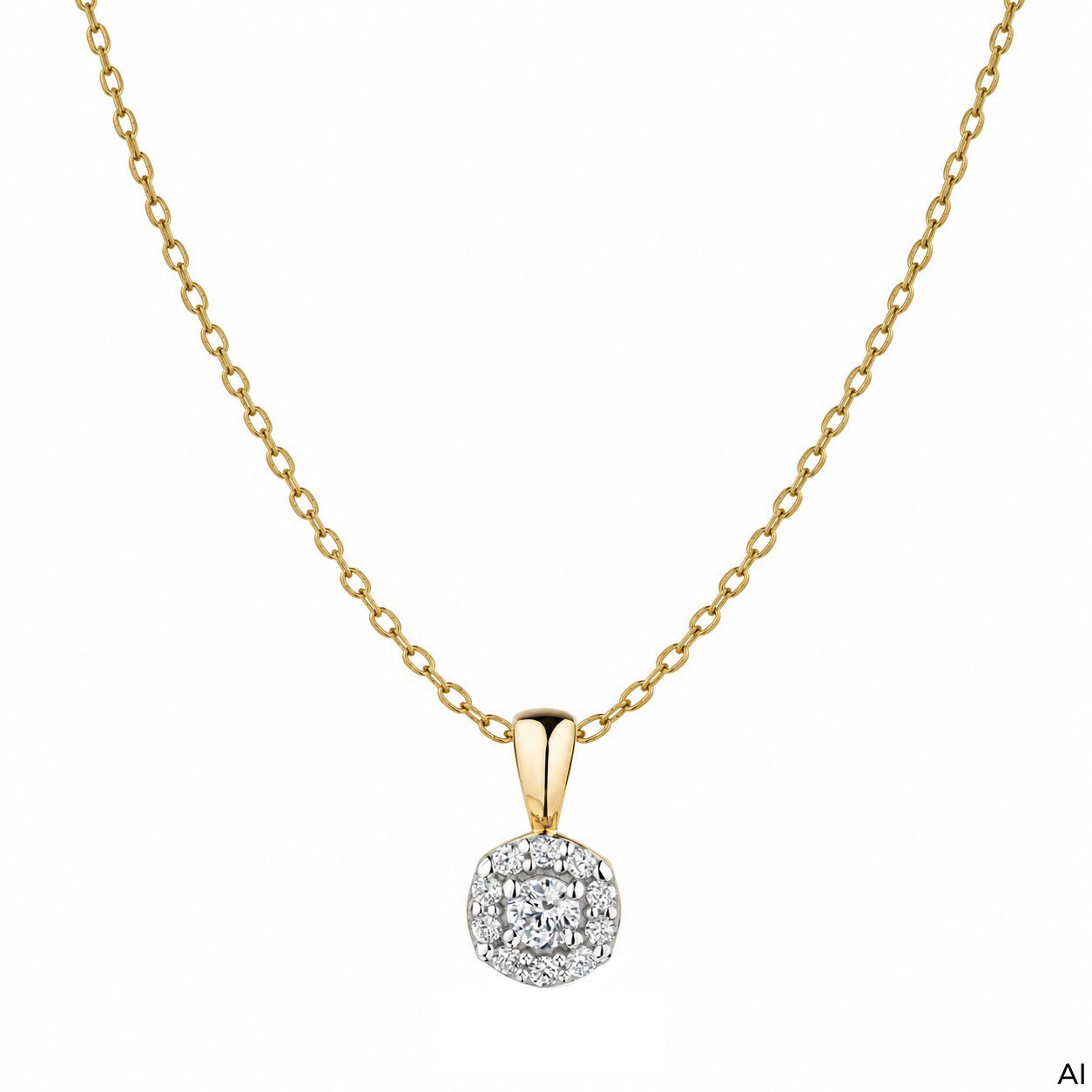 Fascination by Ellen K. Anhänger mit Kette Gelbgold 375 Zirkonia Halo 11 Steine 42cm