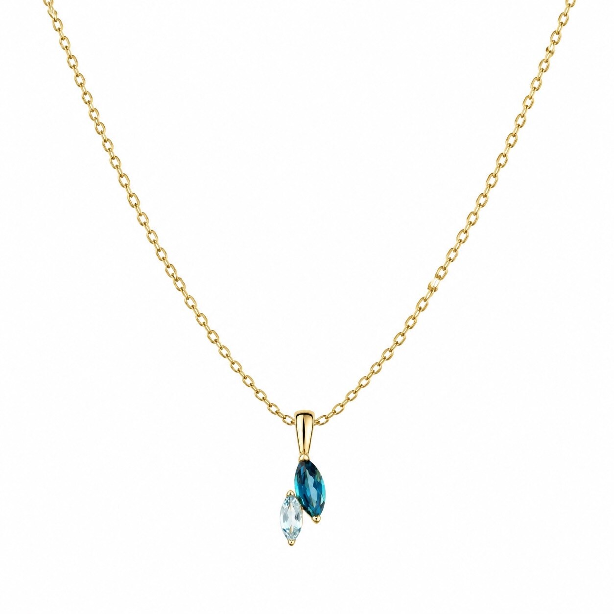 Fascination by Ellen K. Anhänger mit Kette Gelbgold 375 Blau-Topas Navetteschliff 42cm