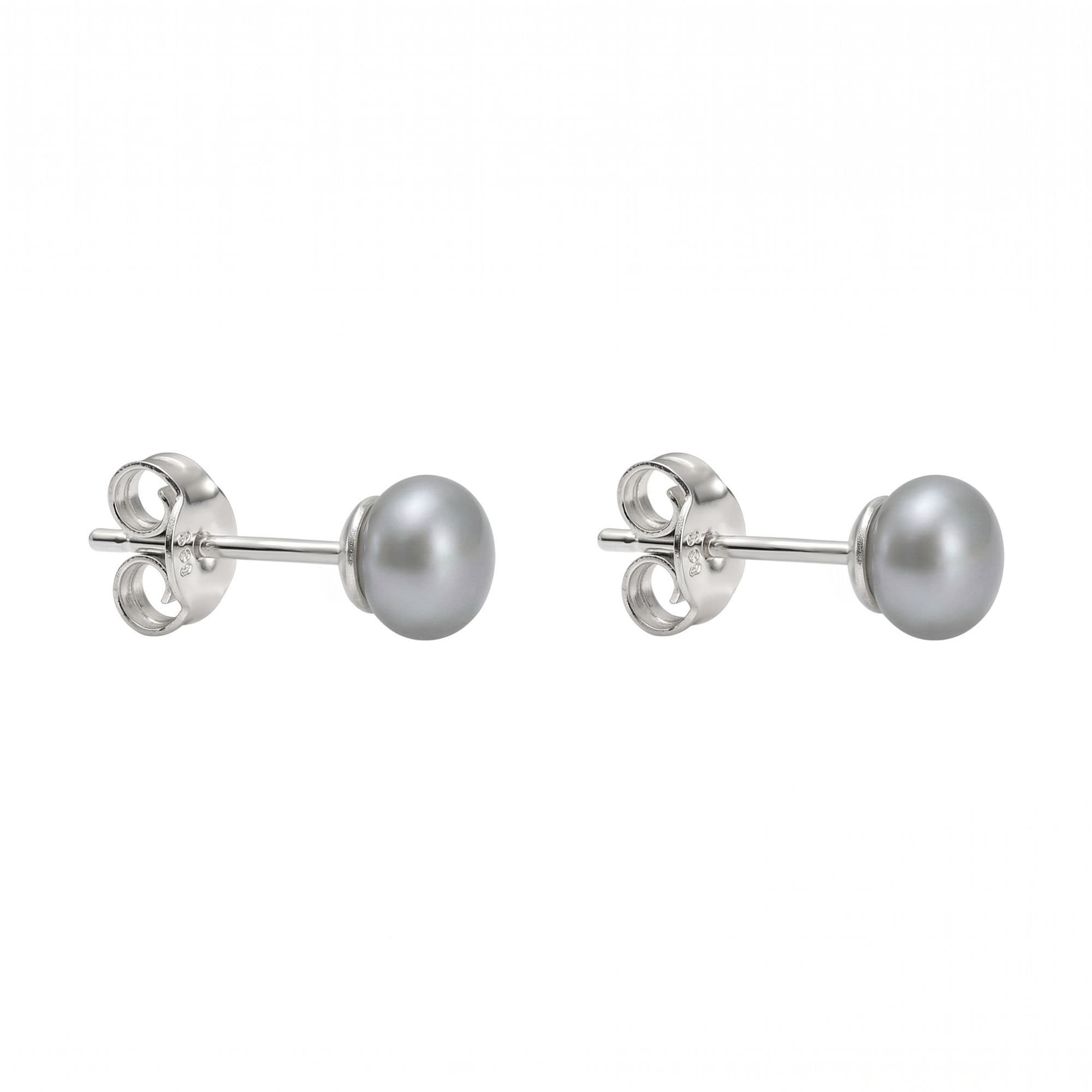 Vall&eacute;e Ohrstecker 925 Sterling Silber platiniert Gl&auml;nzend  S&uuml;&szlig;wasserzuchtperle grau button 6-7mm - Bild 1