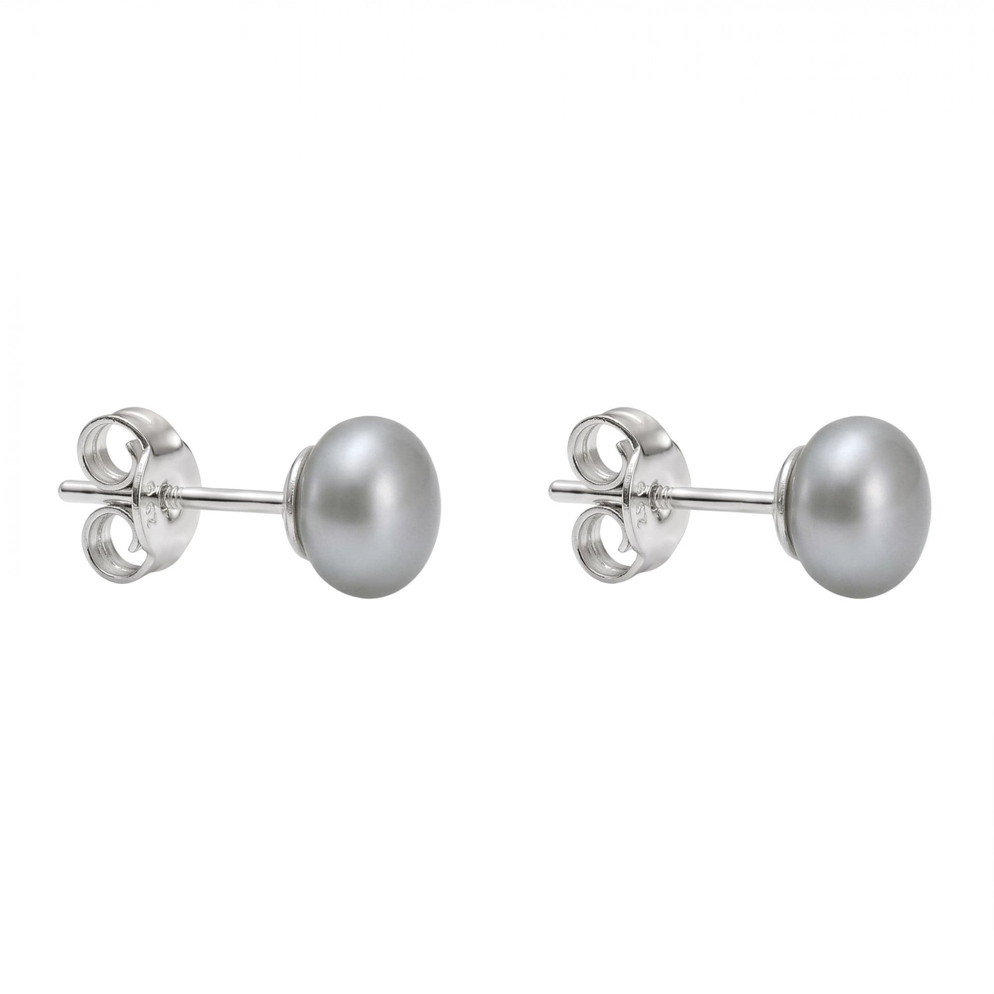 Vall&eacute;e Ohrstecker 925 Sterling Silber platiniert Gl&auml;nzend  S&uuml;&szlig;wasserzuchtperle grau button 8-9mm - Bild 1