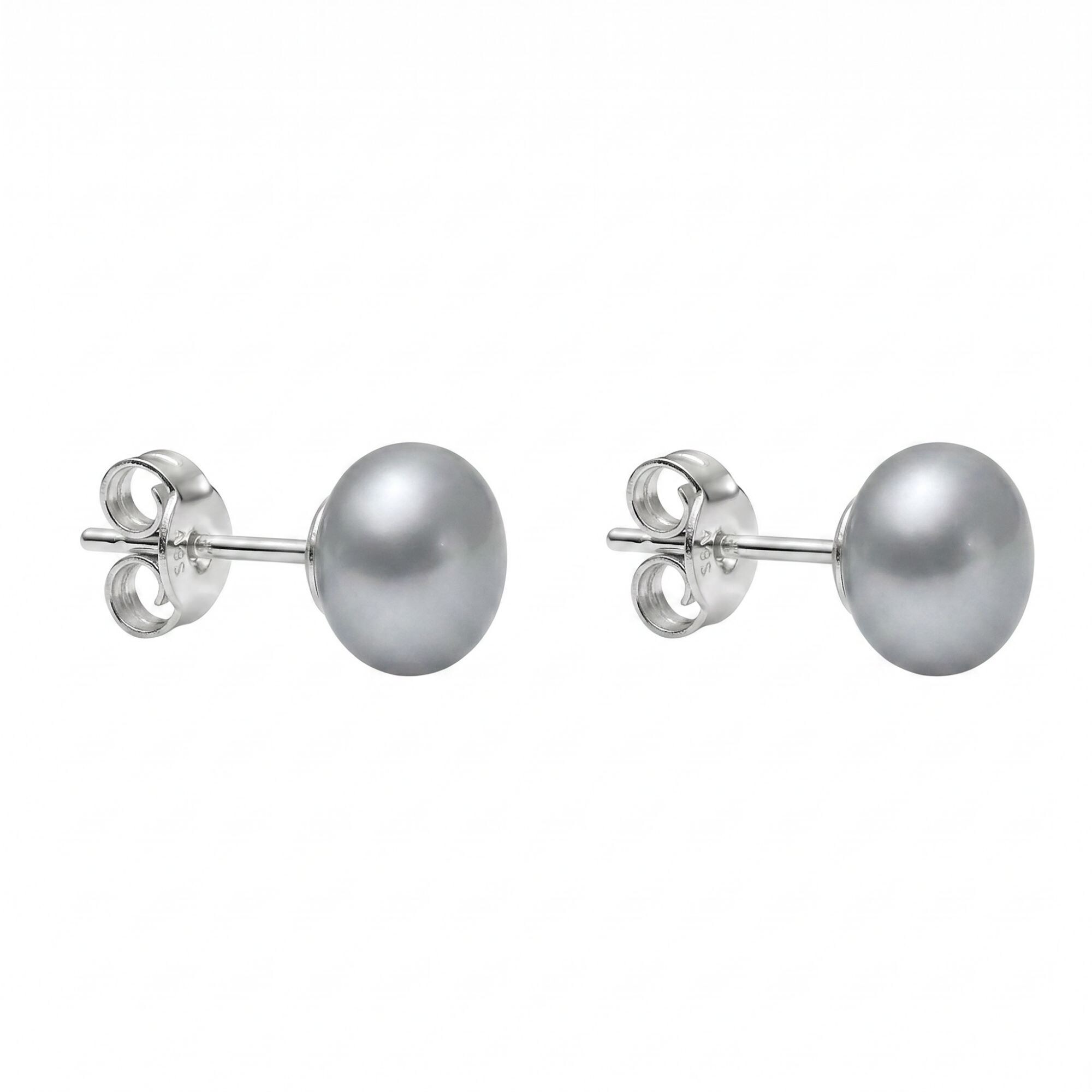 Vall&eacute;e Ohrstecker 925 Sterling Silber platiniert Gl&auml;nzend  S&uuml;&szlig;wasserzuchtperle grau button 10-11mm - Bild 1