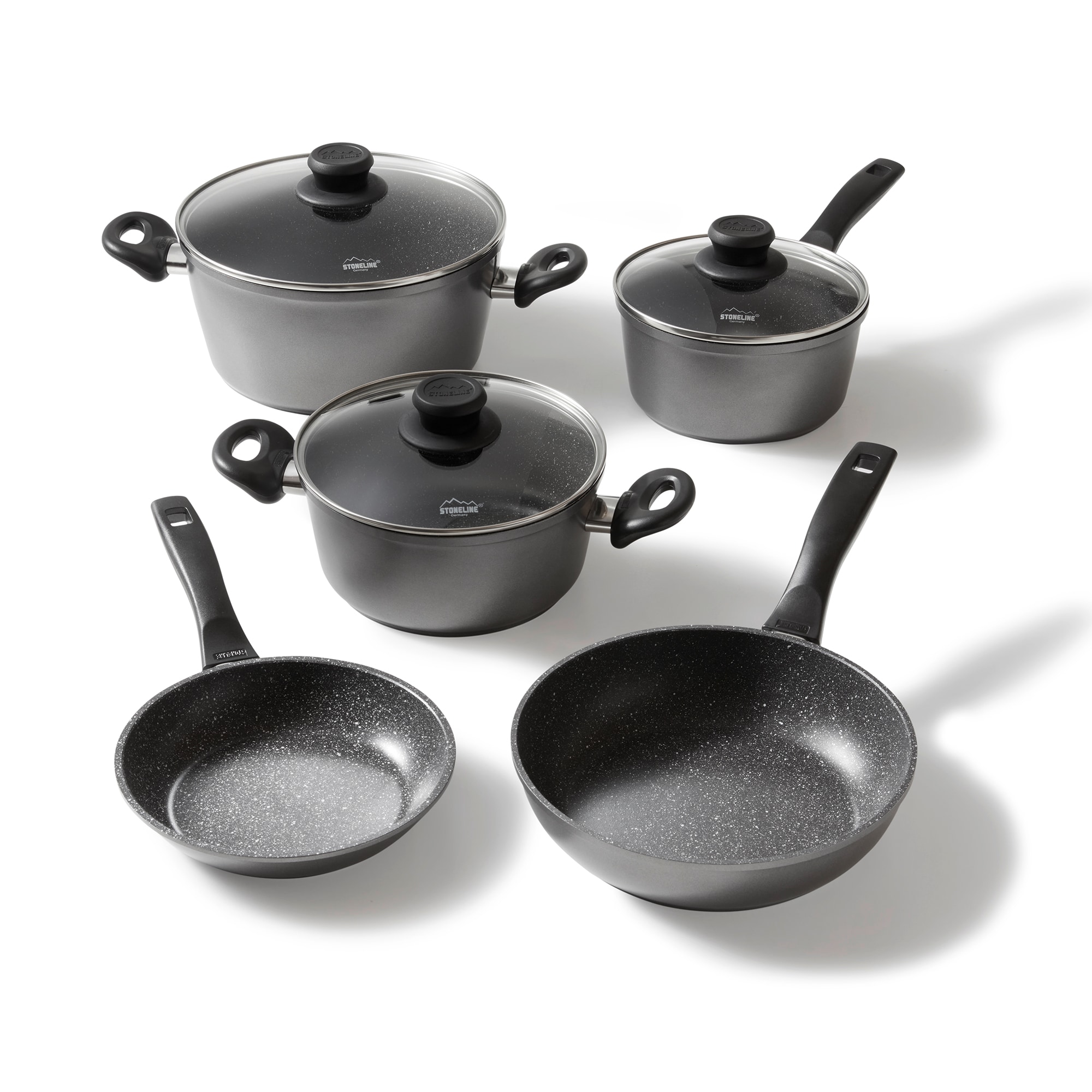 STONELINE Topfset Induktion, 8-teiliges Topfset mit Deckel, Kochtopf Set beschichtet mit echten Steinpartikeln, Aluguss T&ouml;pfe und Pfannen geeignet f&uuml;r alle Herdarten - Bild 1