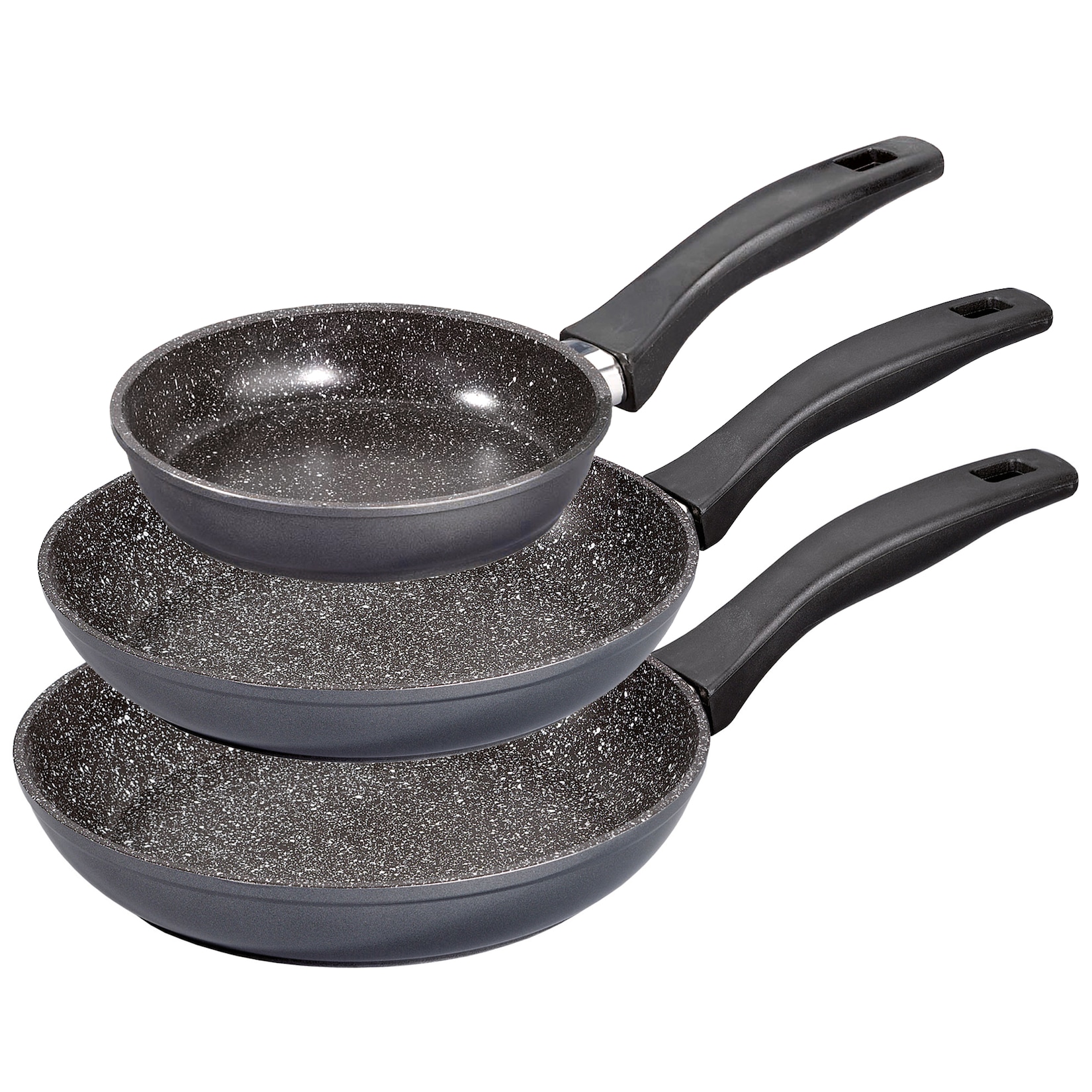 Pfannenset 3 teilig, 16/20/24 cm, Antihaft beschichtete Pfanne mit echten Steinpartikeln, Pfanne Induktion und backofengeeignet, grau, zum Öl und Fett freiem Braten