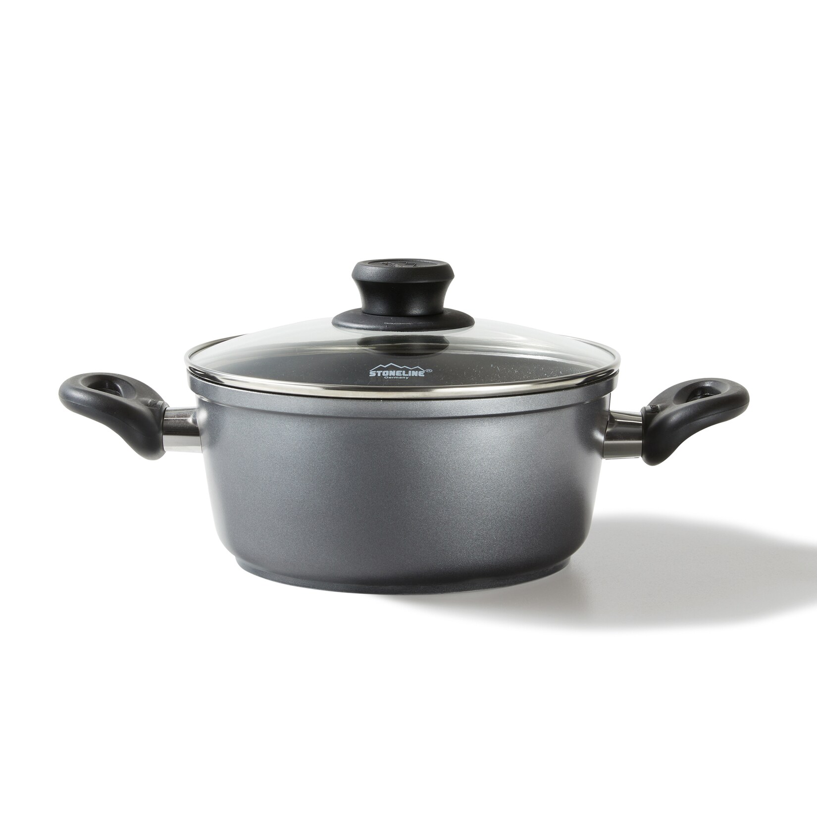 Stoneline Kochtopf 24 cm, mit Deckel, Induktion, Aluguss, beschichtet mit echten Steinpartikeln, grau, beschichteter Kochtopf Induktion …