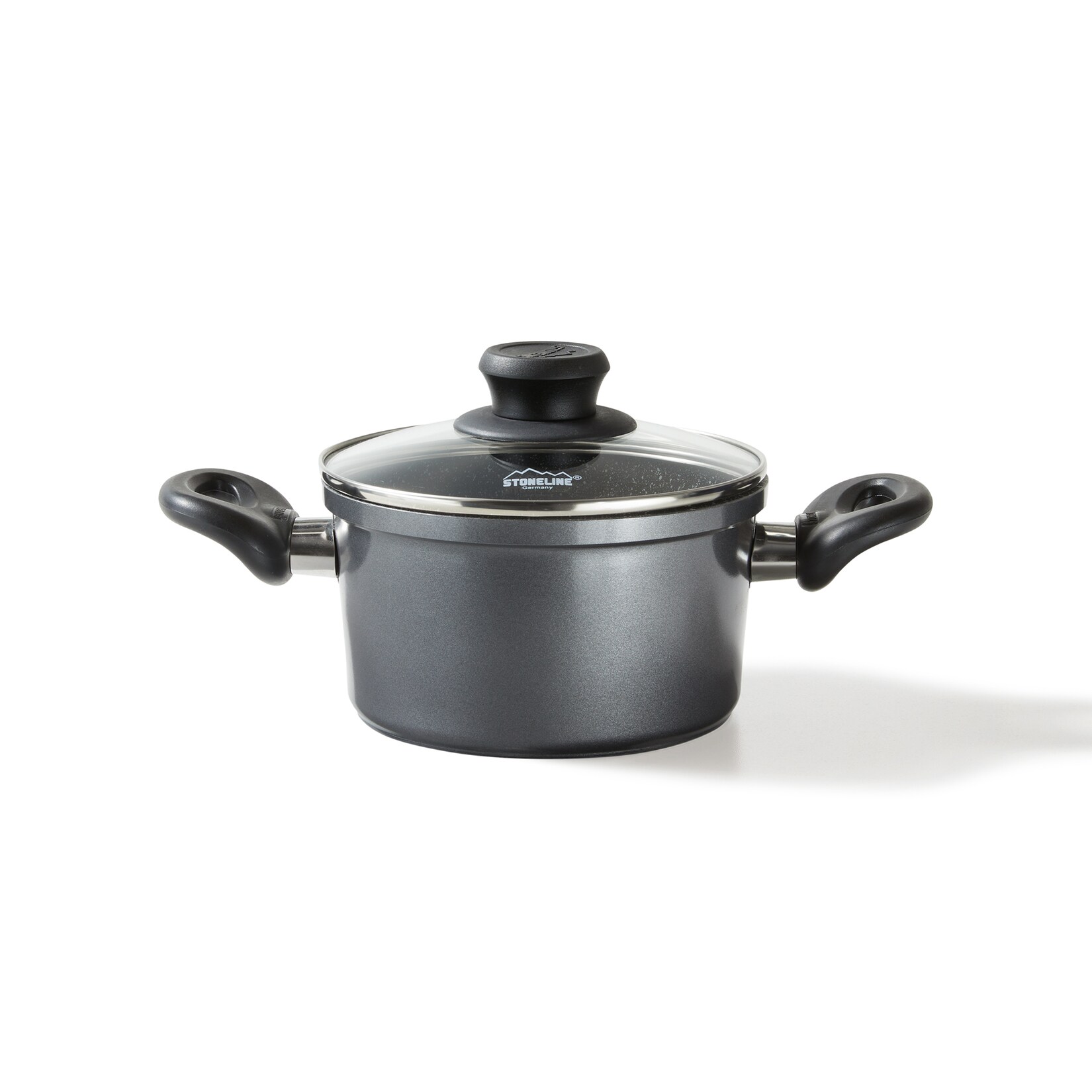 Stoneline Kochtopf 16 cm, mit Deckel, Induktion, Aluguss, beschichtet mit echten Steinpartikeln, grau, beschichteter Kochtopf Induktion …