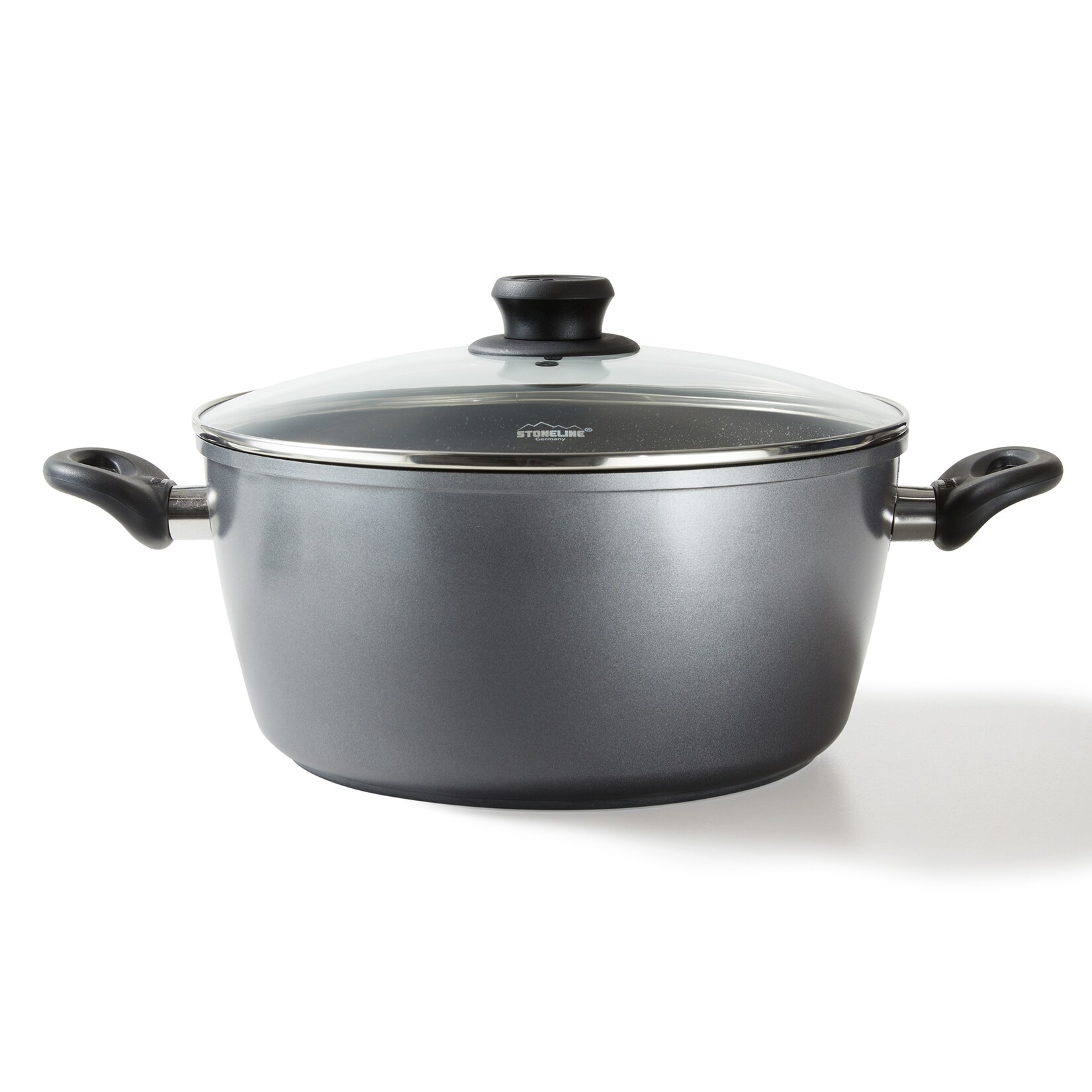 XXXL Kochtopf 32 cm, mit Deckel, Induktion, Aluguss, beschichtet mit echten Steinpartikeln, grau, beschichteter Kochtopf groß, 32cm Durchmesser, antihaftbeschichtet