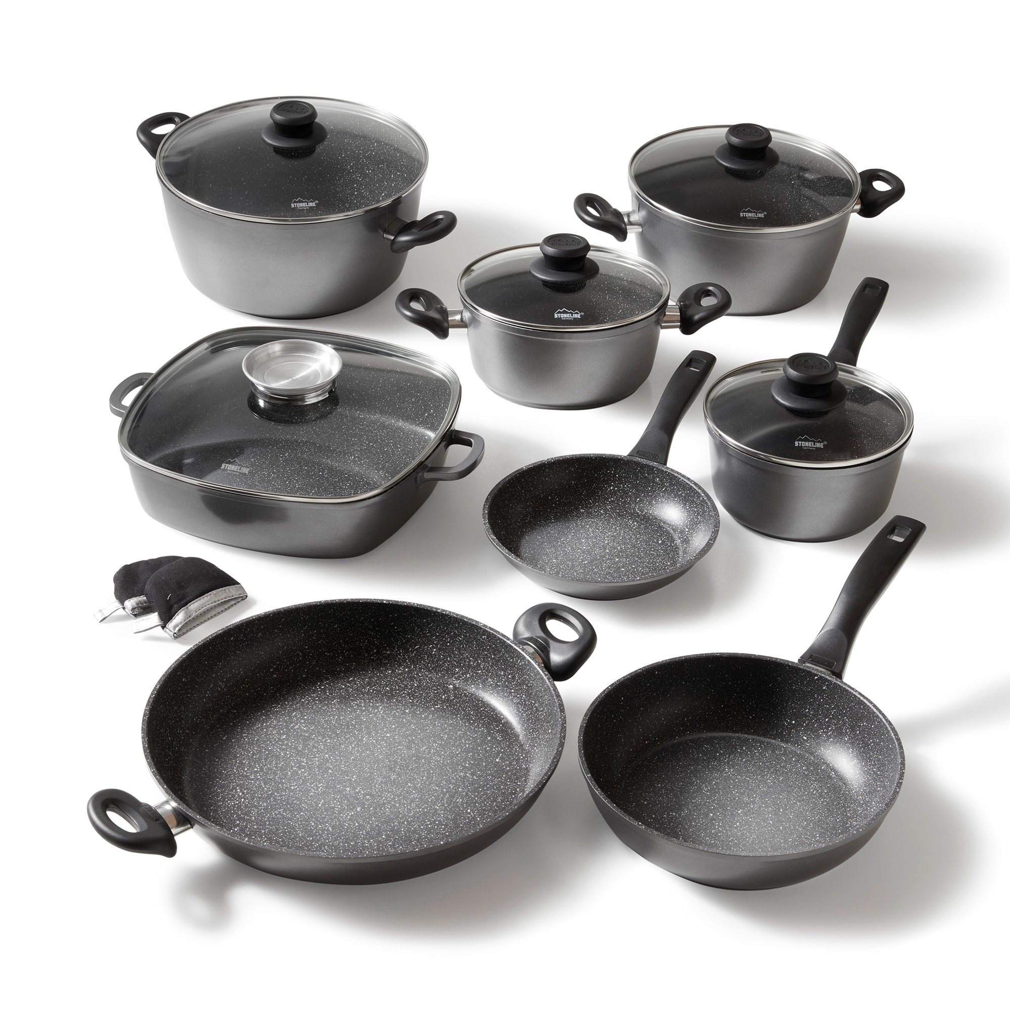 STONELINE Topfset Induktion, 13-teiliges Topfset mit Deckel, Kochtopf Set beschichtet mit echten Steinpartikeln, Aluguss T&ouml;pfe und Pfannen geeignet f&uuml;r alle Herdarten - Bild 1