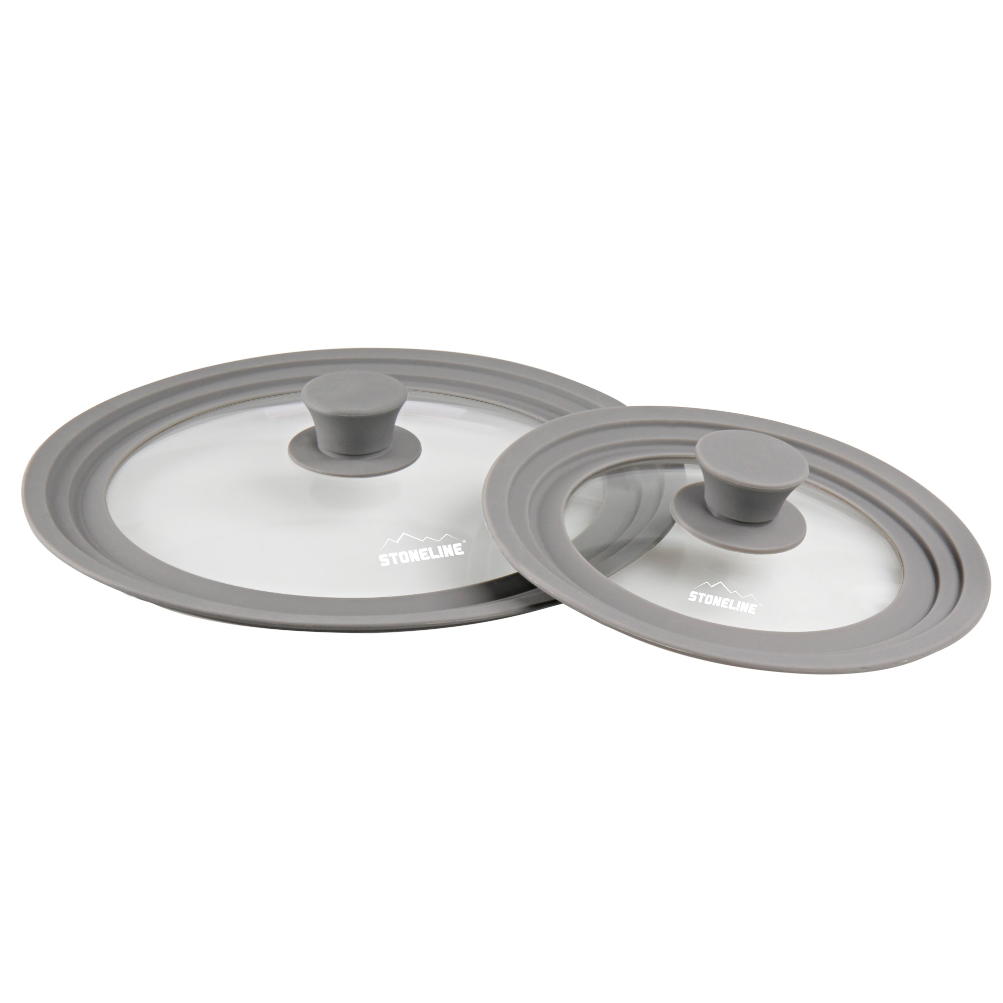 Stoneline Multifunktionaler Glasdeckel, 2-teilig, mit Silikonrand, f&uuml;r 16/18/20 cm und 24/26/28 cm, platzsparend, 6 Gr&ouml;&szlig;en, universal Pfannendeckel & Topfdeckel - Bild 1