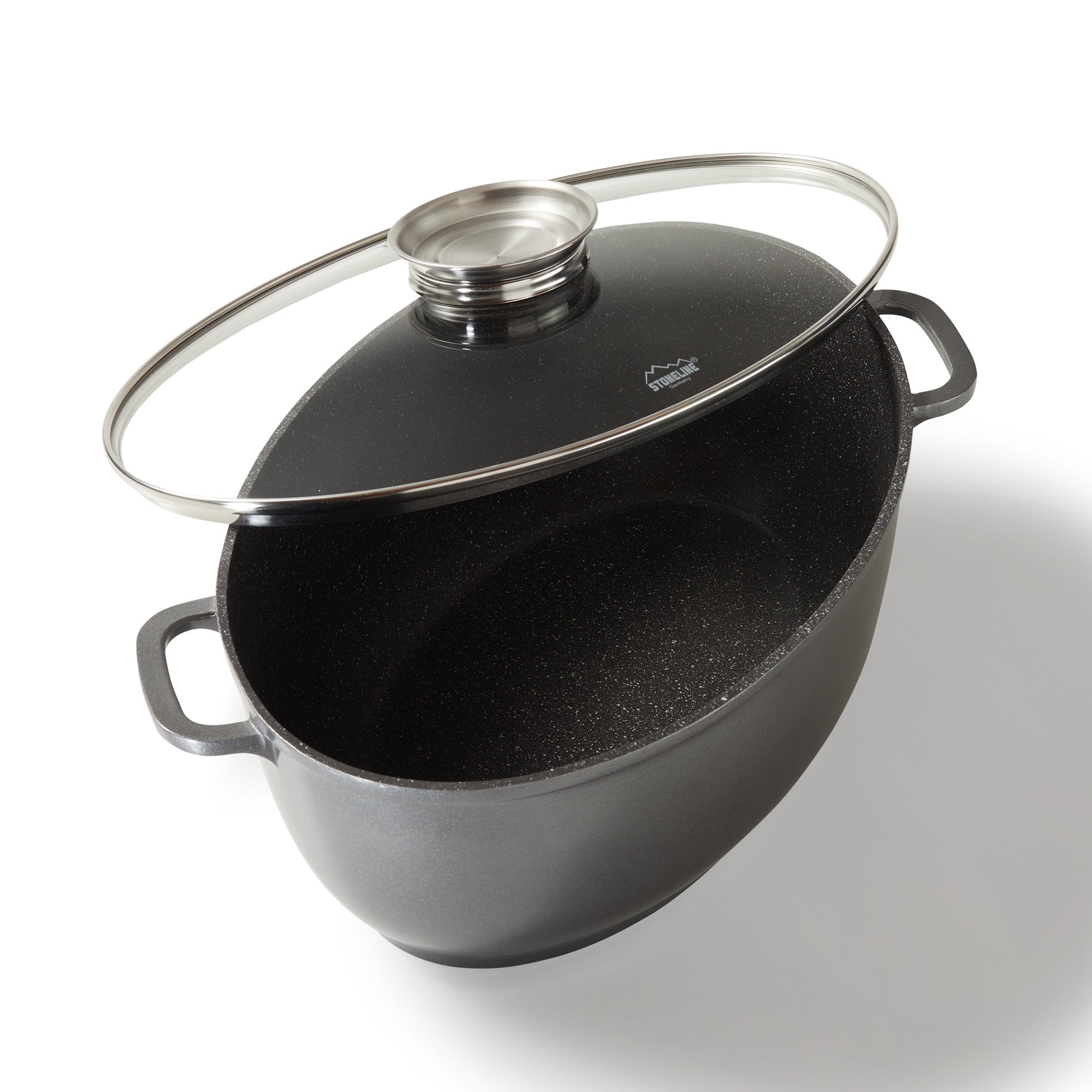 Stoneline Gourmet Br&auml;ter, oval, 38,8 x 26,3 cm, 8 L, mit Aroma-Glasdeckel zur dosierten Zugabe von Fl&uuml;ssigkeiten, Aluguss Br&auml;ter Induktion und backofengeeignet, Antihaftbeschichtung mit echten - Bild 1