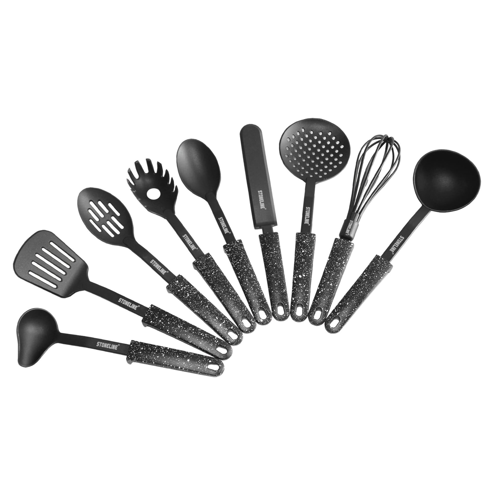 Stoneline 9-teiliges K&uuml;chenhelfer Set, Kunststoff, Original Design, mit praktischer St&uuml;tze, geeignet f&uuml;r antihaftbeschichtetes Kochgeschirr, K&uuml;chenutensilien Set, schwarz - Bild 1