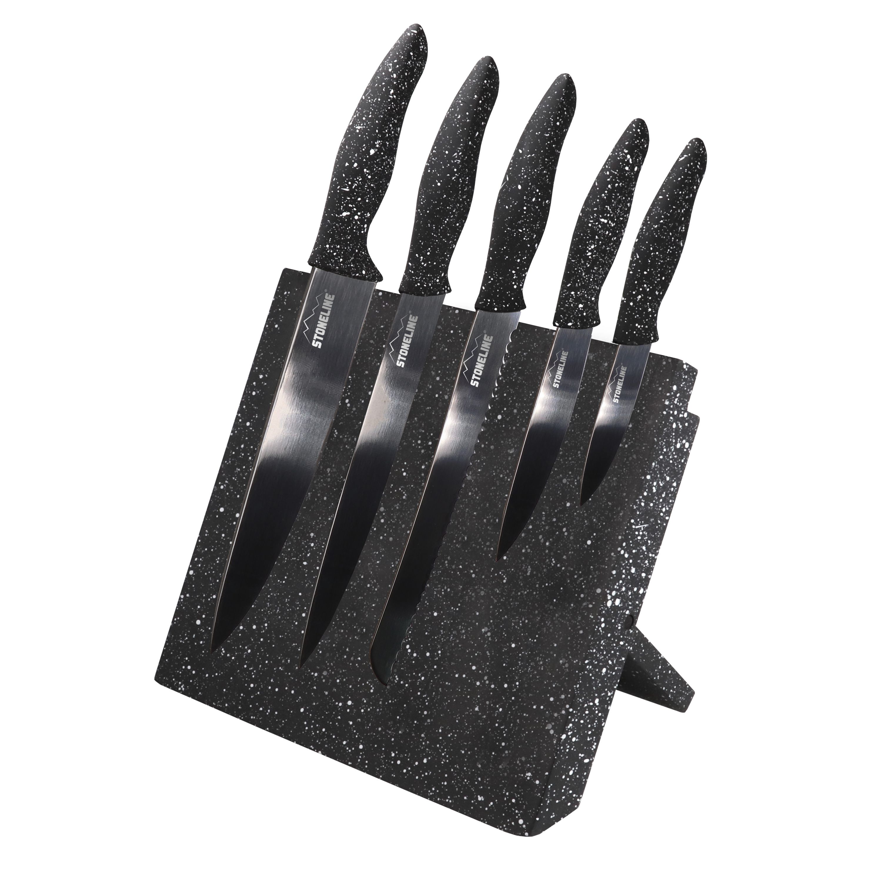 STONELINE&reg; Edelstahl Messerblock magnetisch, 5-teiliges Messer Set mit Block und klappbarem St&auml;nder, Universal Messerblock mit K&uuml;chenmesser Set, schwarz - Bild 1
