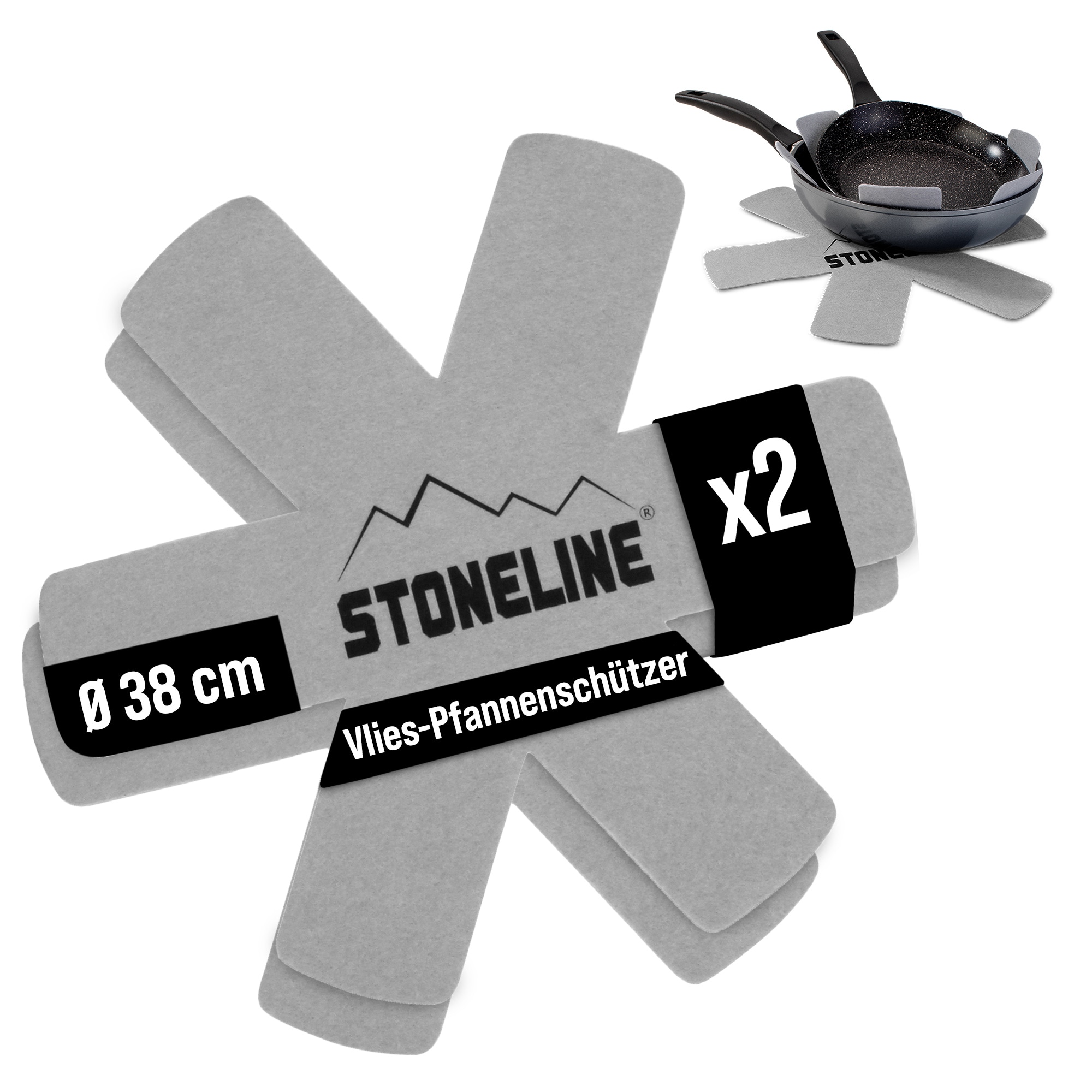 STONELINE&reg; Pfannenschutz Set, 2-teilig, aus Vlies, Stapelschutz, Kratzschutz, Pfannenschoner, Topfschutz, F&uuml;r alle Gr&ouml;&szlig;en - Bild 1