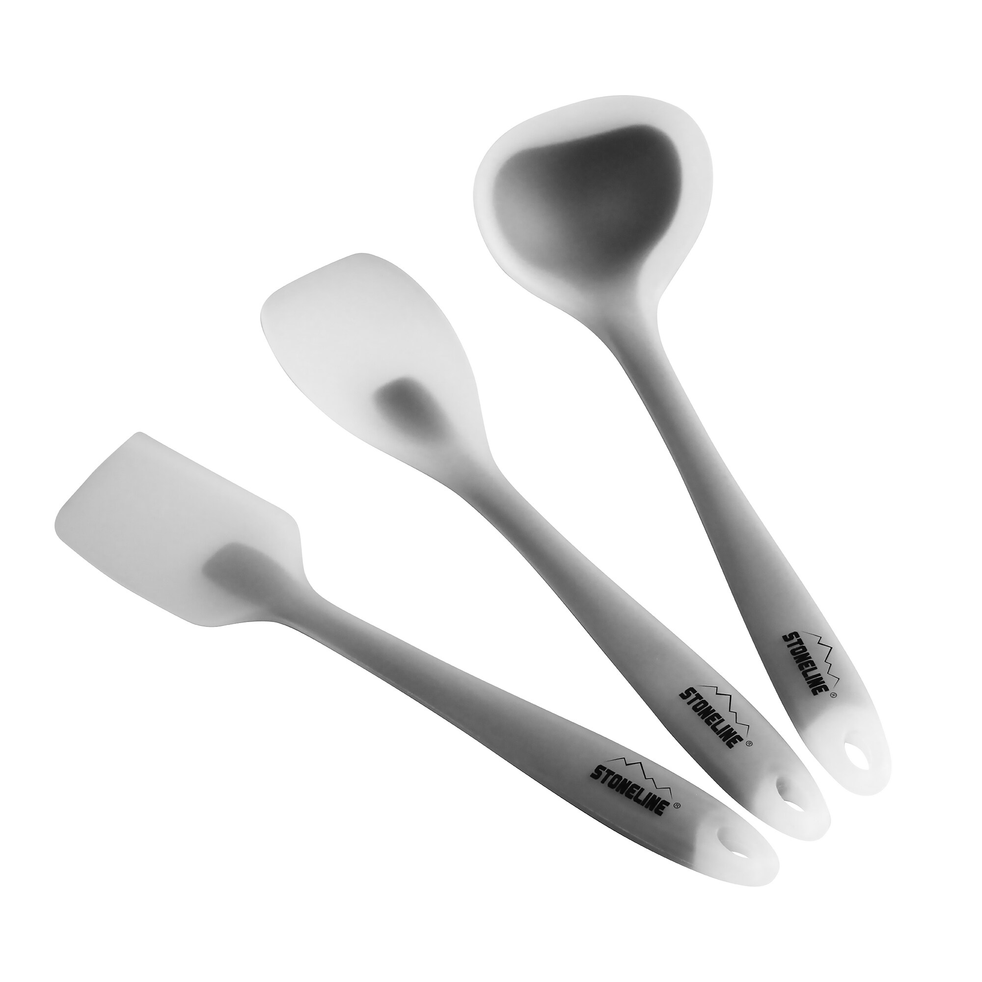 Stoneline 3-teiliges K&uuml;chenhelfer Set, Silikon, geeignet f&uuml;r antihaftbeschichtetes Kochgeschirr, K&uuml;chenutensilien Set, Schaber, Kochl&ouml;ffel und Suppenkelle, grau - Bild 1