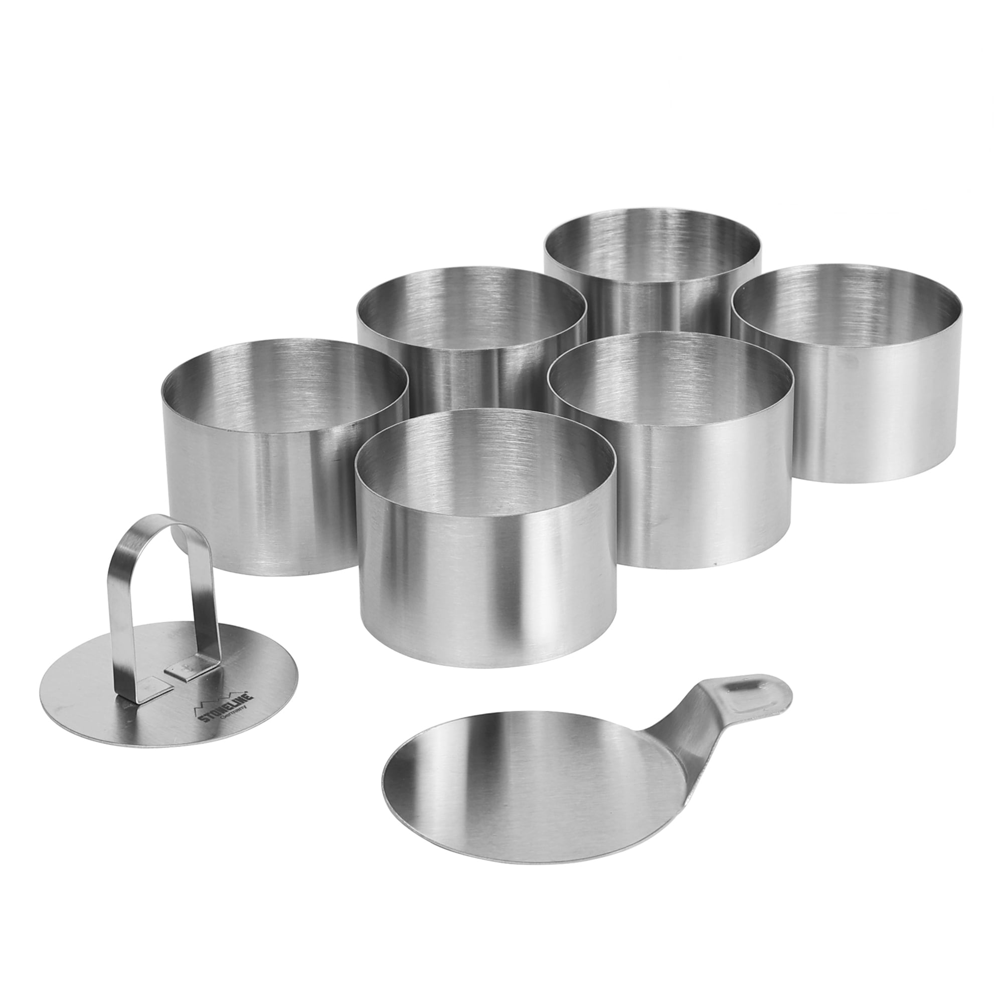 STONELINE Dessertringe und Speiseringe, Ring Set klein, 8-teilig, Edelstahl, 6 Ringe, 1 Heber, 1 Stempel, Lebensmittel Presse, Dessertringe 8cm, Dessertring / Speisering - Bild 1