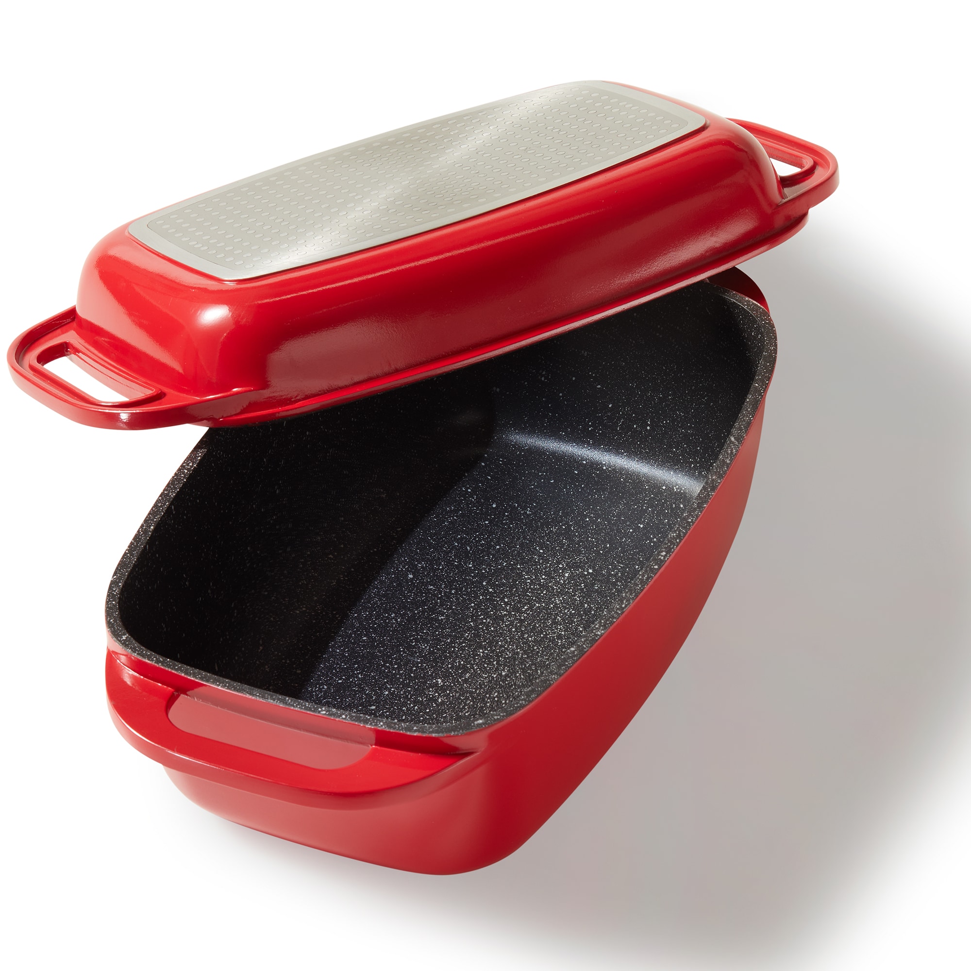 STONELINE Br&auml;ter Induktion 40 x 22 cm, 5,6 L, Br&auml;ter mit Deckel backofengeeignet, Deckel als Auflaufform verwendbar, Aluguss Br&auml;ter mit Antihaft-Beschichtung aus echten Steinpartikeln, Rot - Bild 1