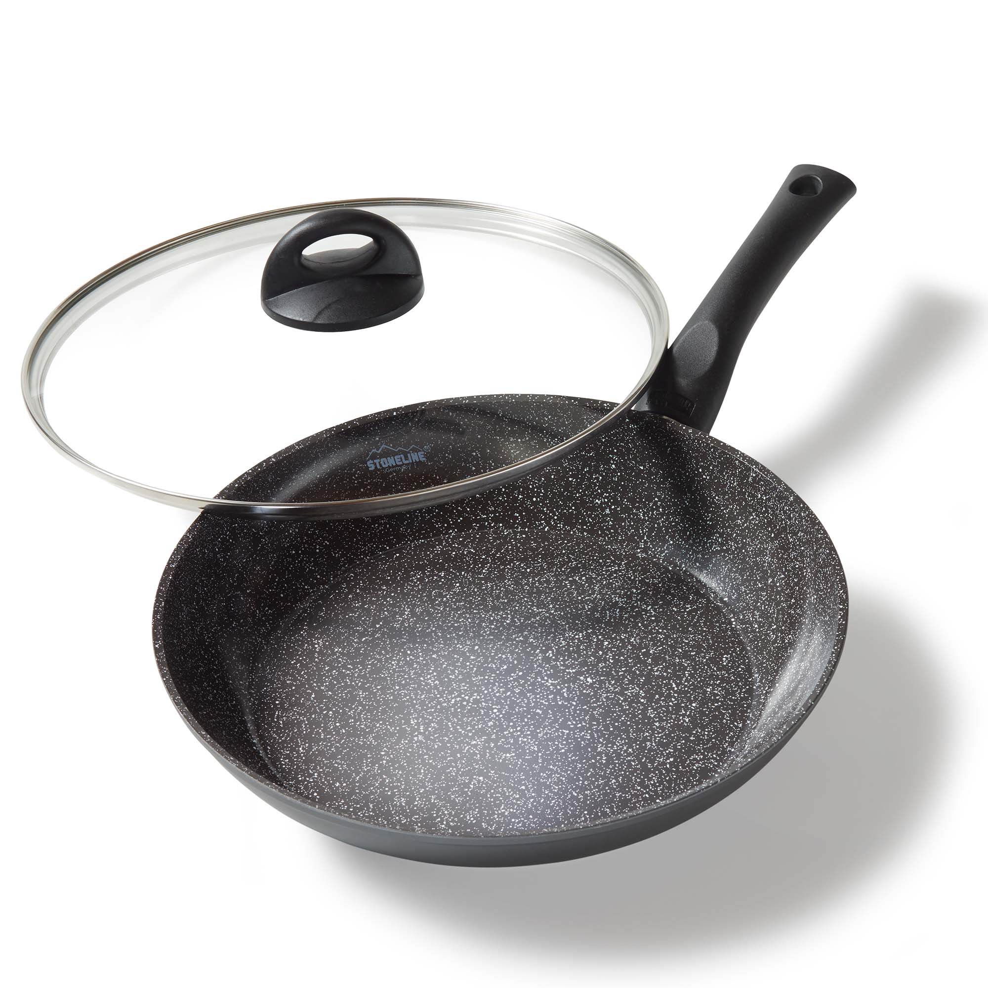 STONELINE CERAMIC Bratpfanne 28 cm, mit Glasdeckel, induktionsgeeignet, PFAS-freie Antihaftbeschichtung mit echten Steinpartikeln, schwarz - Bild 1