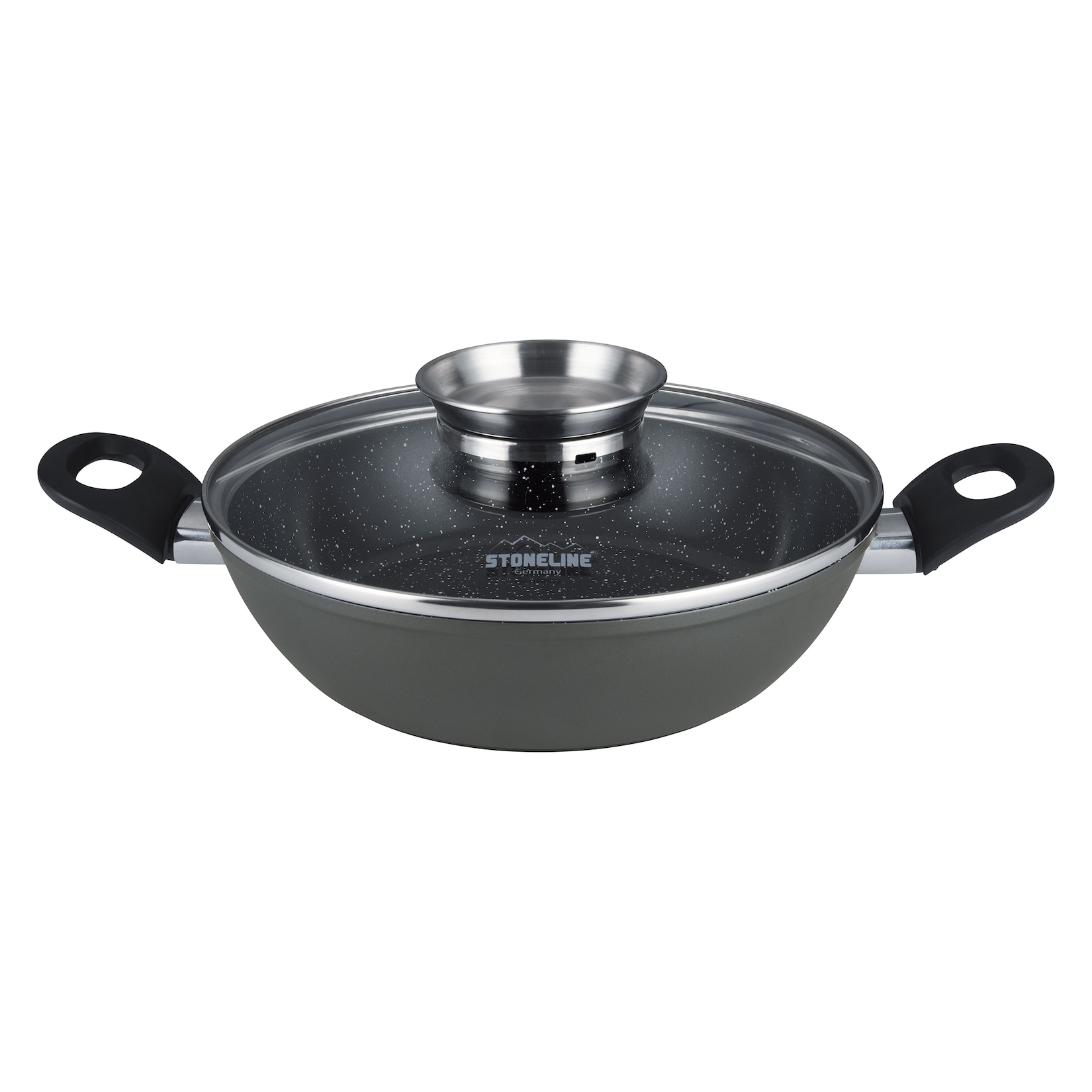 Stoneline Ceramic Servierpfanne 24 cm, PFAS-freie Keramik Beschichtung, Aroma-Glasdeckel, hoher Rand, Antihaftbeschichtet mit echten …