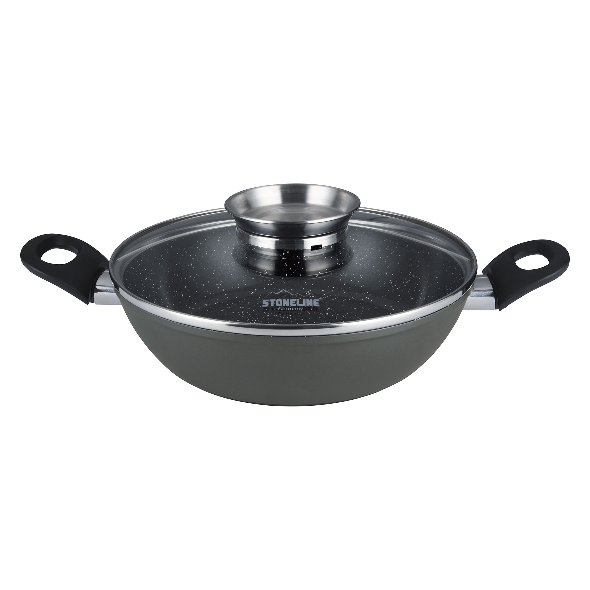 Stoneline Ceramic Servierpfanne 28 cm, PFAS-freie Keramik Beschichtung, Aroma-Glasdeckel, hoher Rand, Antihaftbeschichtet mit echten Steinpartikeln, Induktion und backofenfest - Bild 1