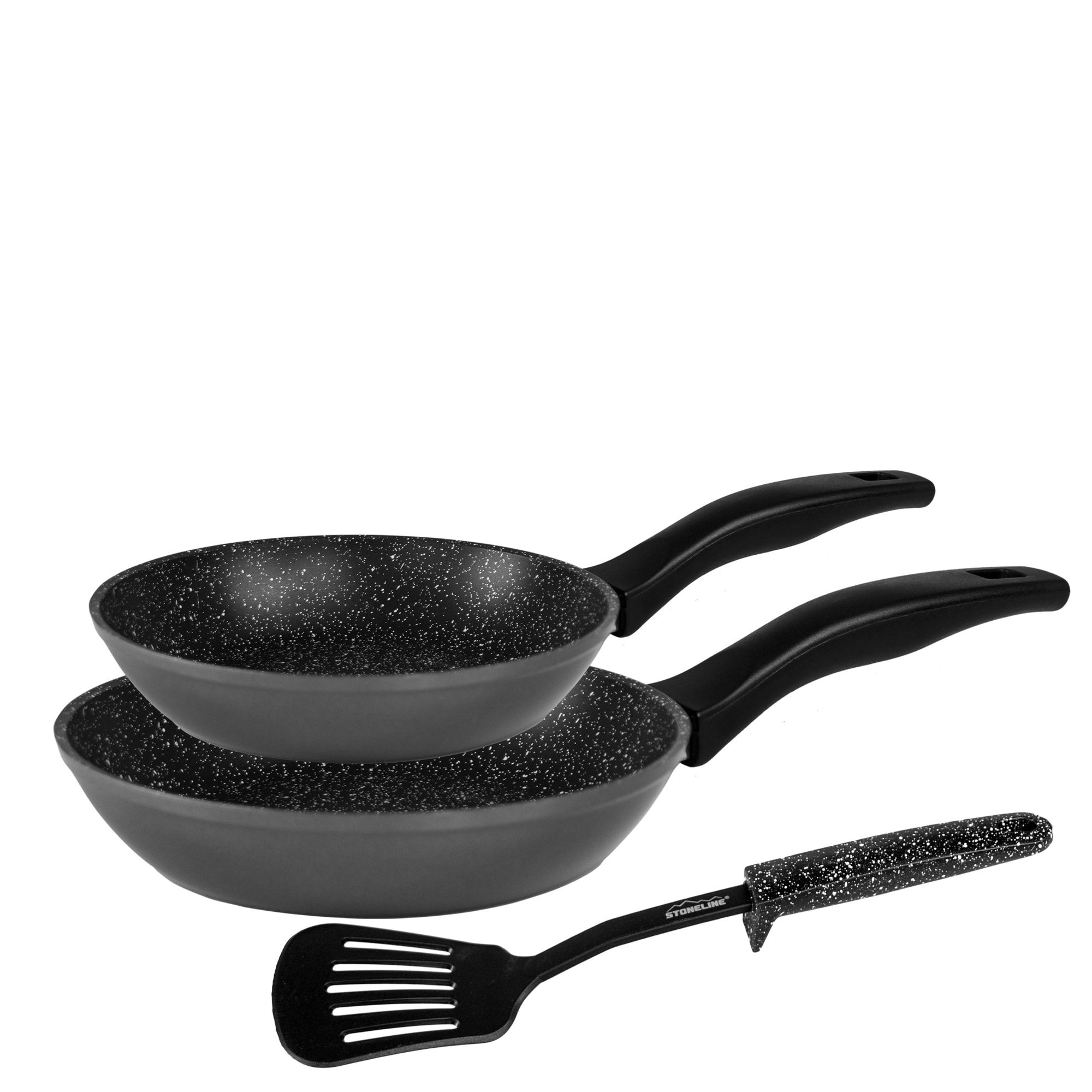 Stoneline Sempre Pfannenset 3 teilig, 20/28 cm, mit Pfannenwender, beschichtete Pfanne mit echten Steinpartikeln, Pfanne Induktion und backofengeeignet, grau - Bild 1