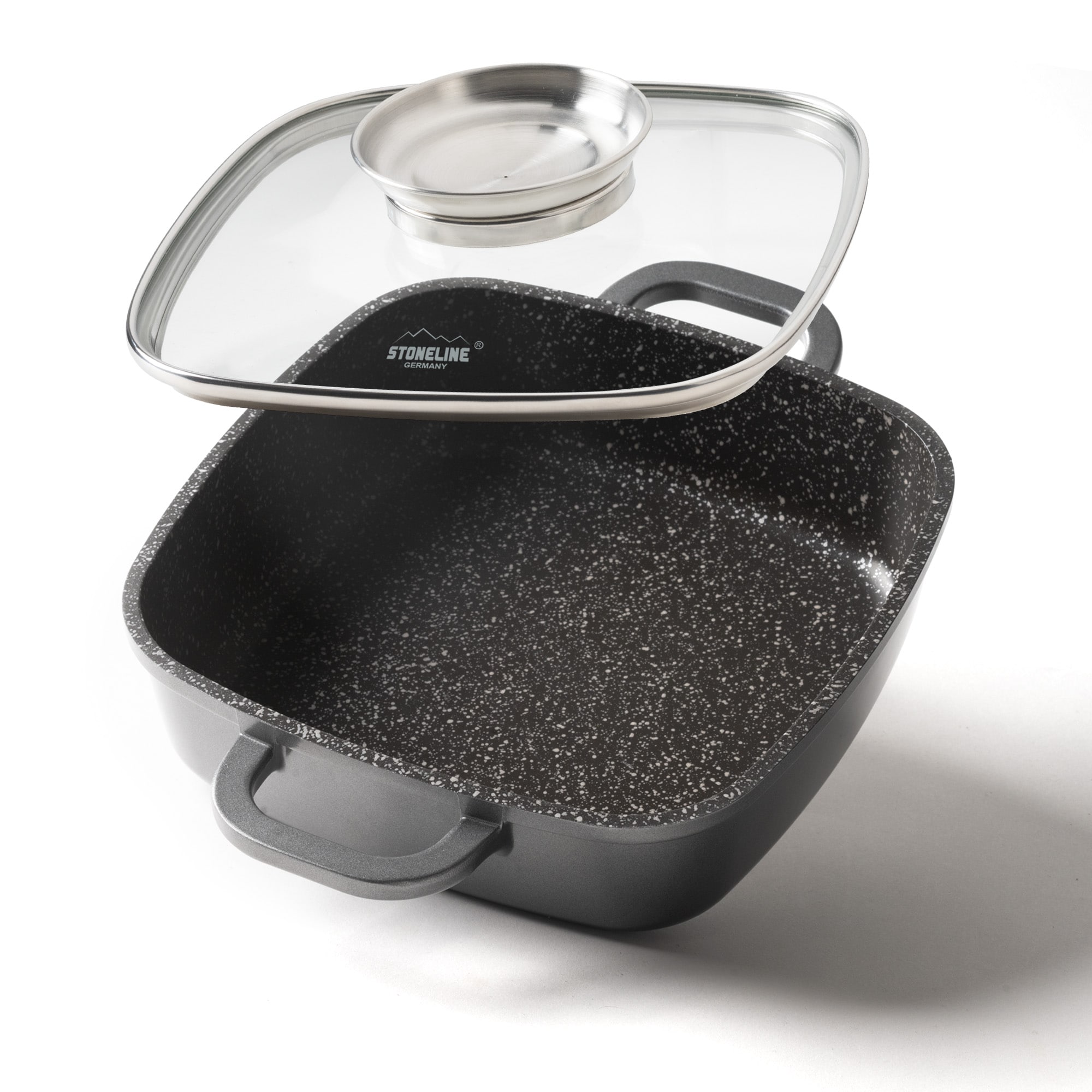 STONELINE&reg; Eckpfanne 20x20 cm mit Aroma Glasdeckel, Pfanne rechteckig, Backofen & Induktion geeignet - Bild 1