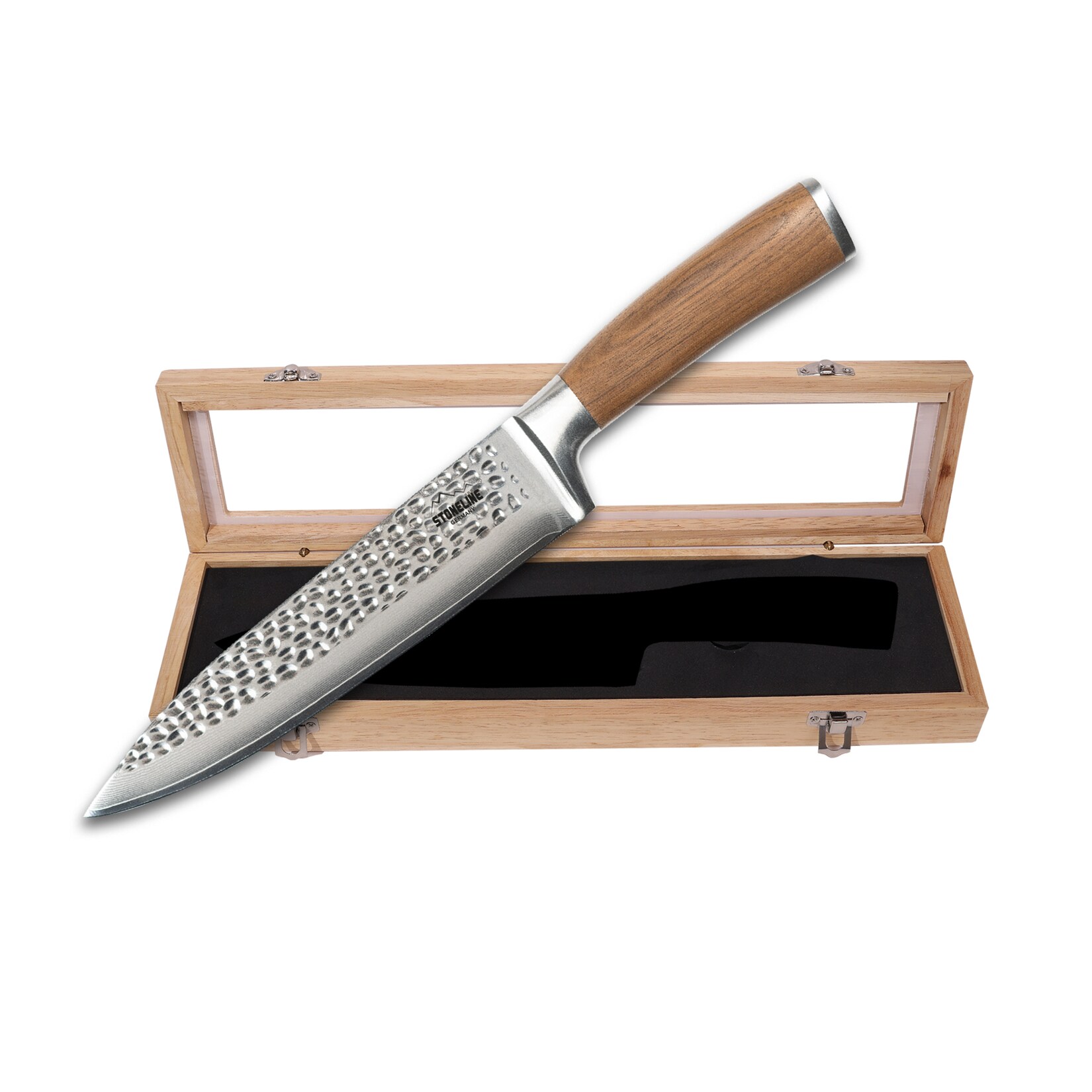 STONELINE Hammerschlag Damastmesser Kochmesser extrem scharfe 20 cm Klinge aus 67 Lagen, Damast Profi Kochmesser mit Hammerschlag & …