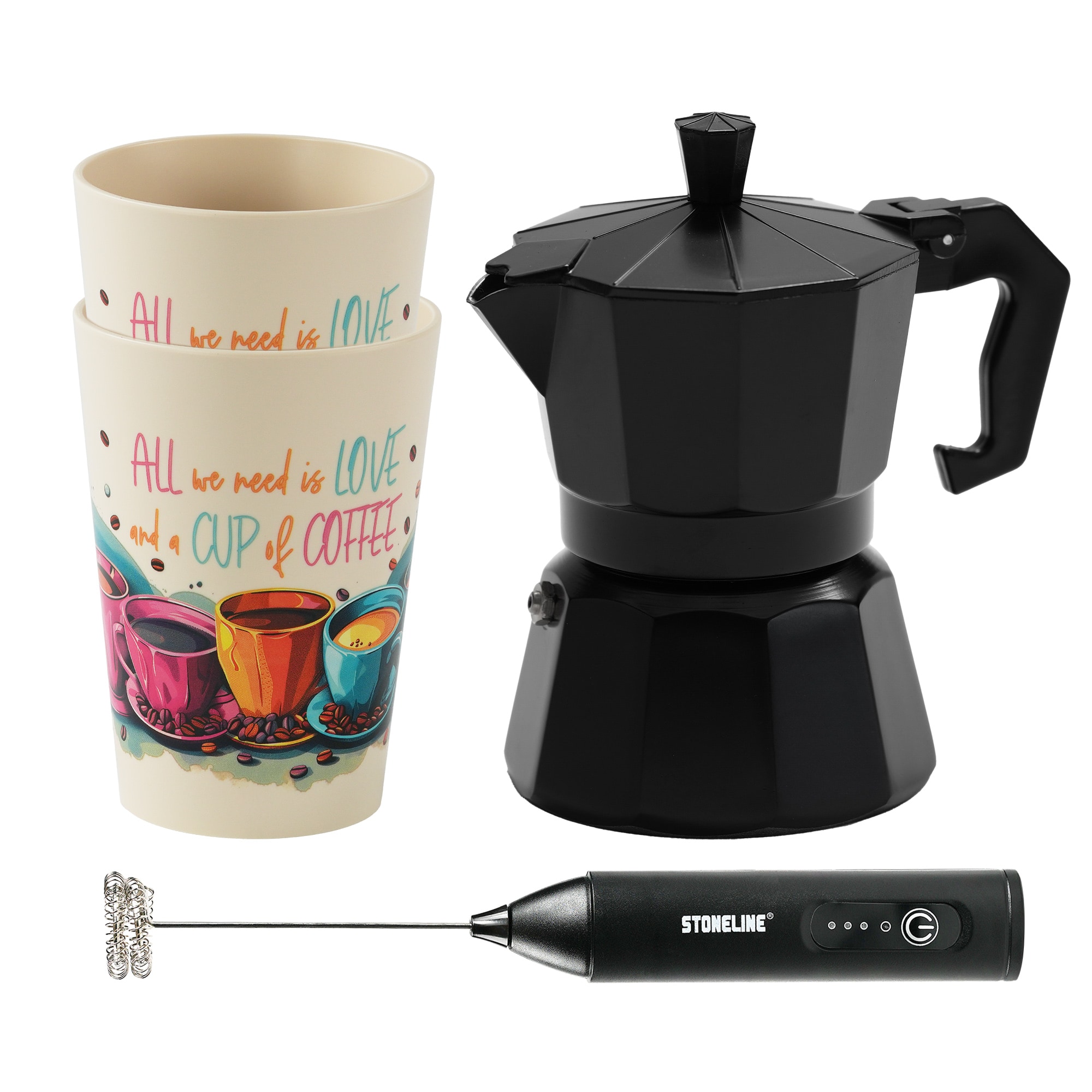 STONELINE Espressokocher Set mit Becher & Milchaufsch&auml;umer, Schwarz - Bild 1