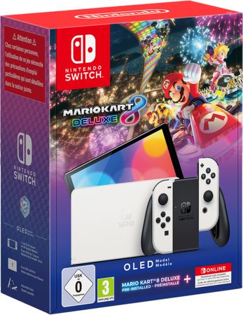 Nintendo Switch &ndash; OLED-Modell (wei&szlig;) + Mario Kart 8 Deluxe + Nintendo Switch Online &ndash; 12-monatige (365-t&auml;gige) Einzelmitgliedschaft - Bild 1