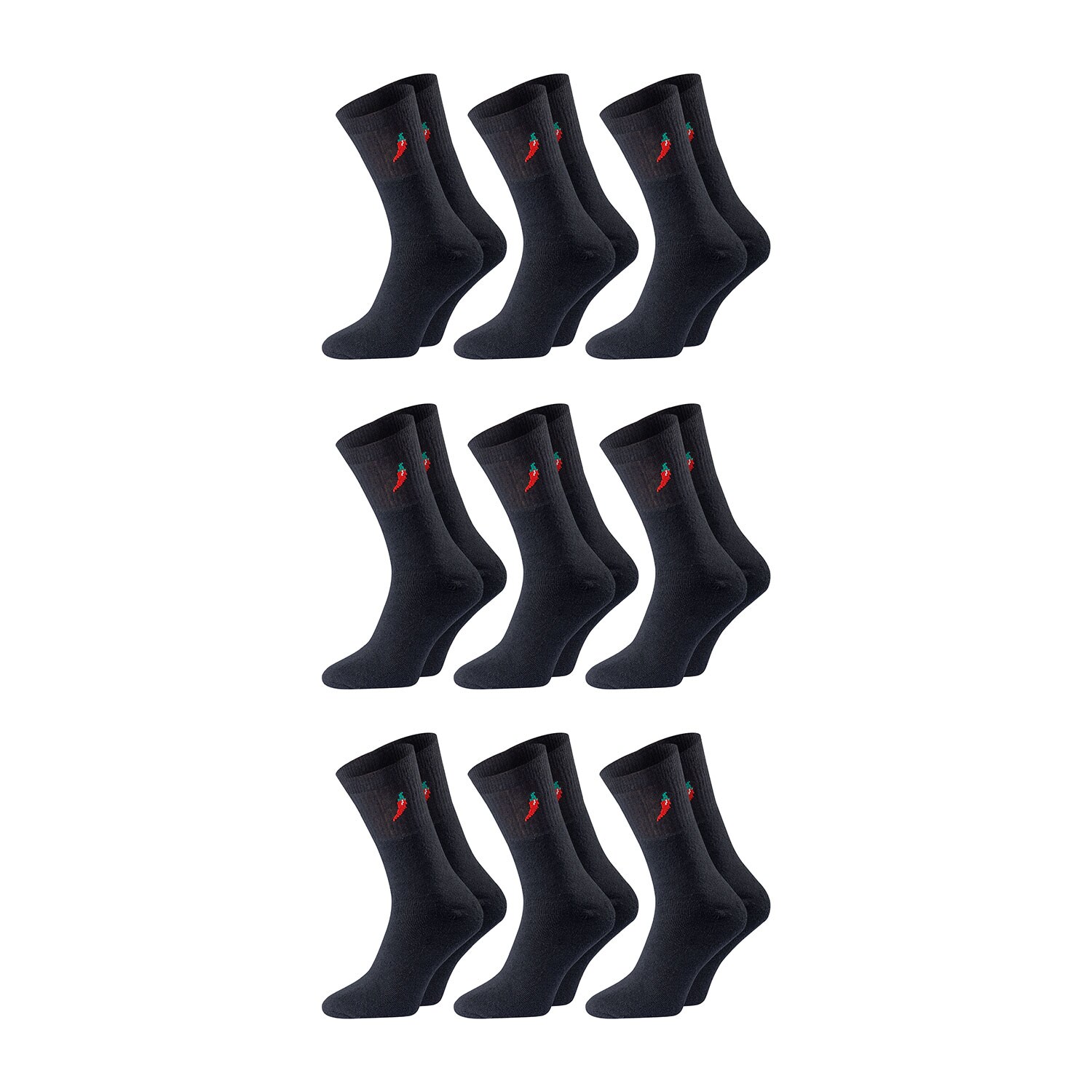 Chili Lifestyle Sportsocken Baumwolle 9 Paar schwarz Tennis Herren Damen - Bild 1