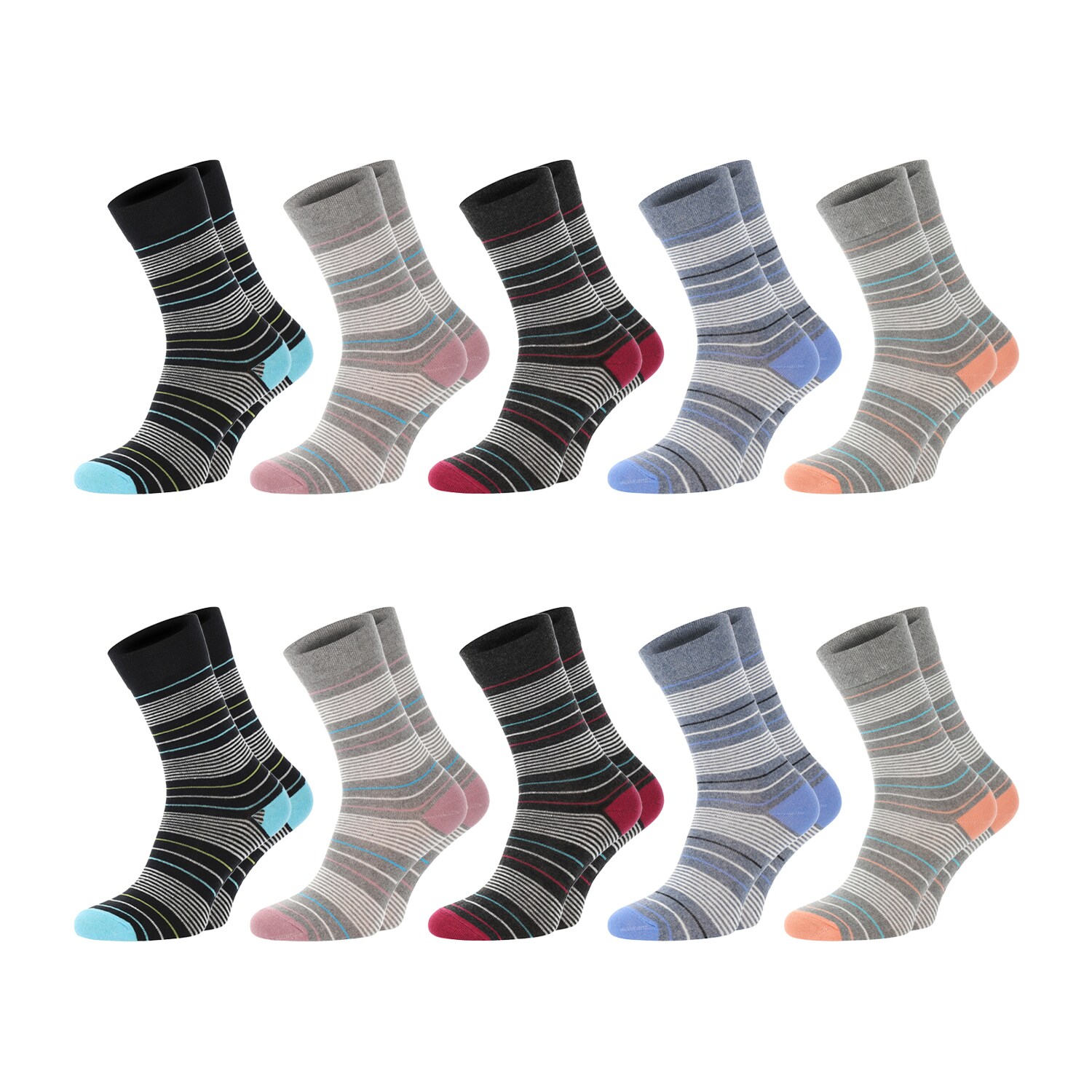 Chili Lifestyle Damen Socken Streifen 10 Paar Baumwolle Weichbund | 04032071810628