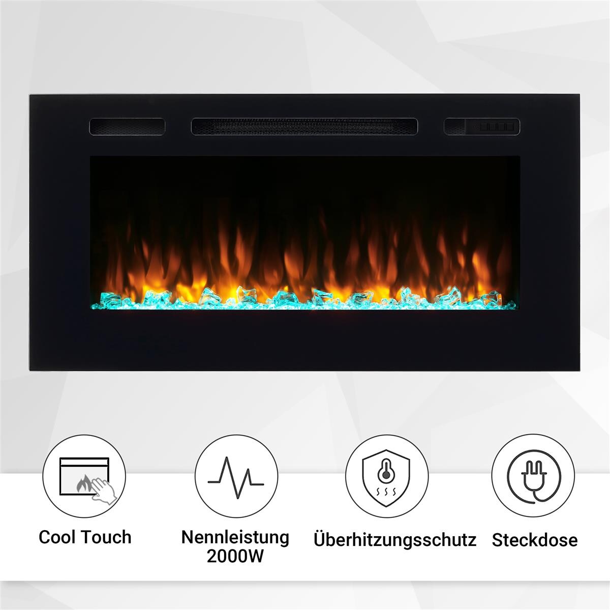 BALDERIA Elektrokamin  Fiamma 40 – Einbaukamin mit Heizung 2000 W | 04260376089269