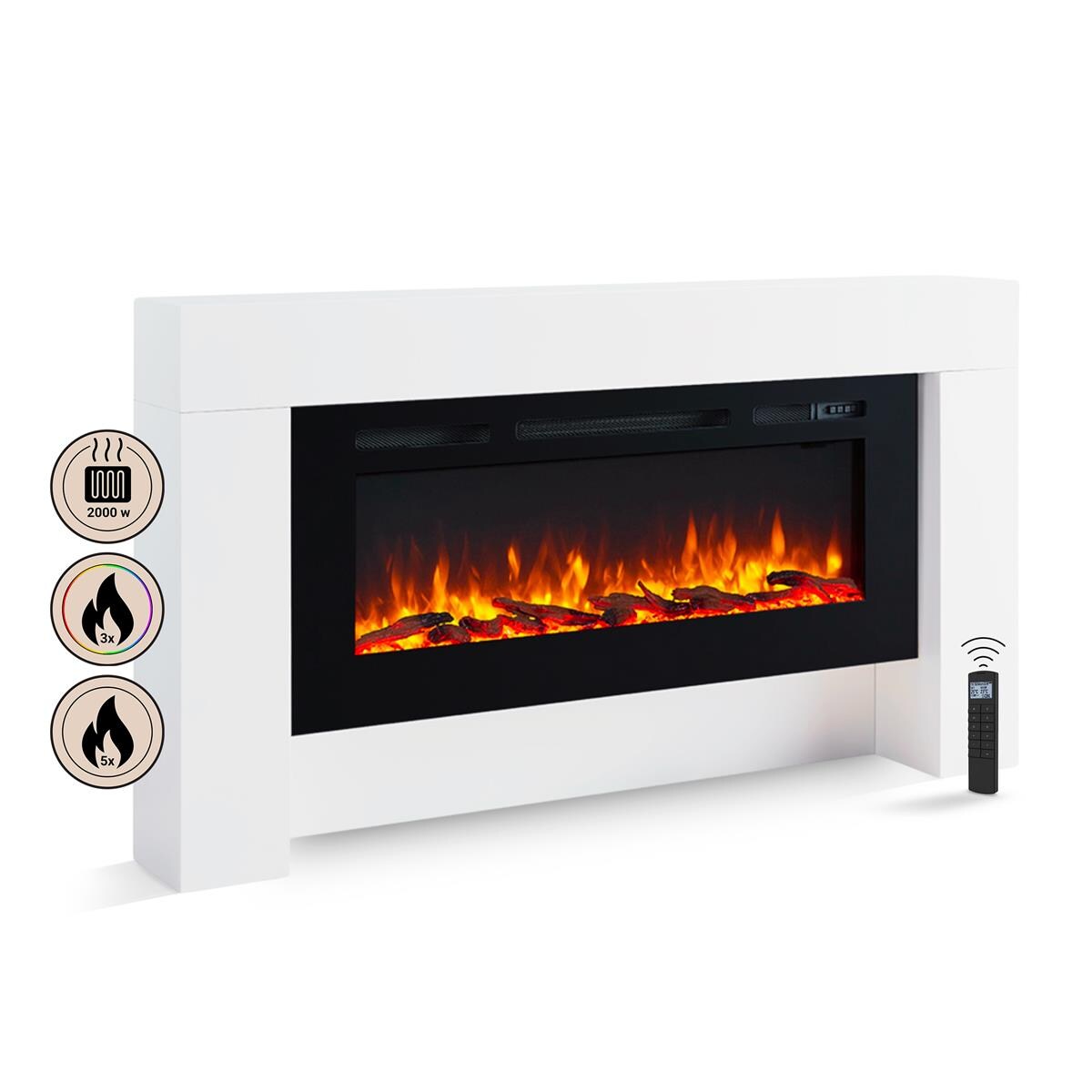 BALDERIA Elektrokamin Zeus - Standkamin m it Heizung 2000 W, weiss