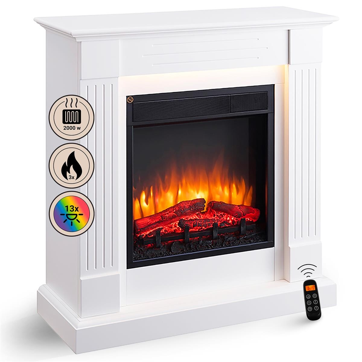 BALDERIA Elektrokamin  Ladina – Standkamin mit Heizung 2000 W, weiss | 04260376086893