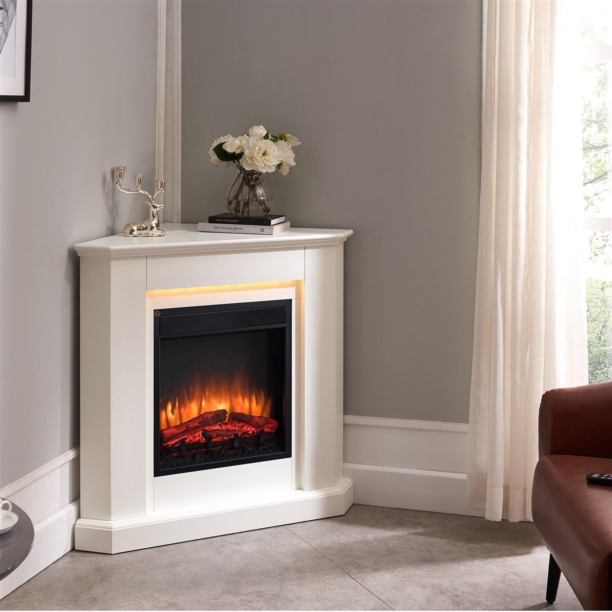 BALDERIA Elektrokamin Candela – Eckkamin, Heizung 2000 W, weiß | 04260376089313