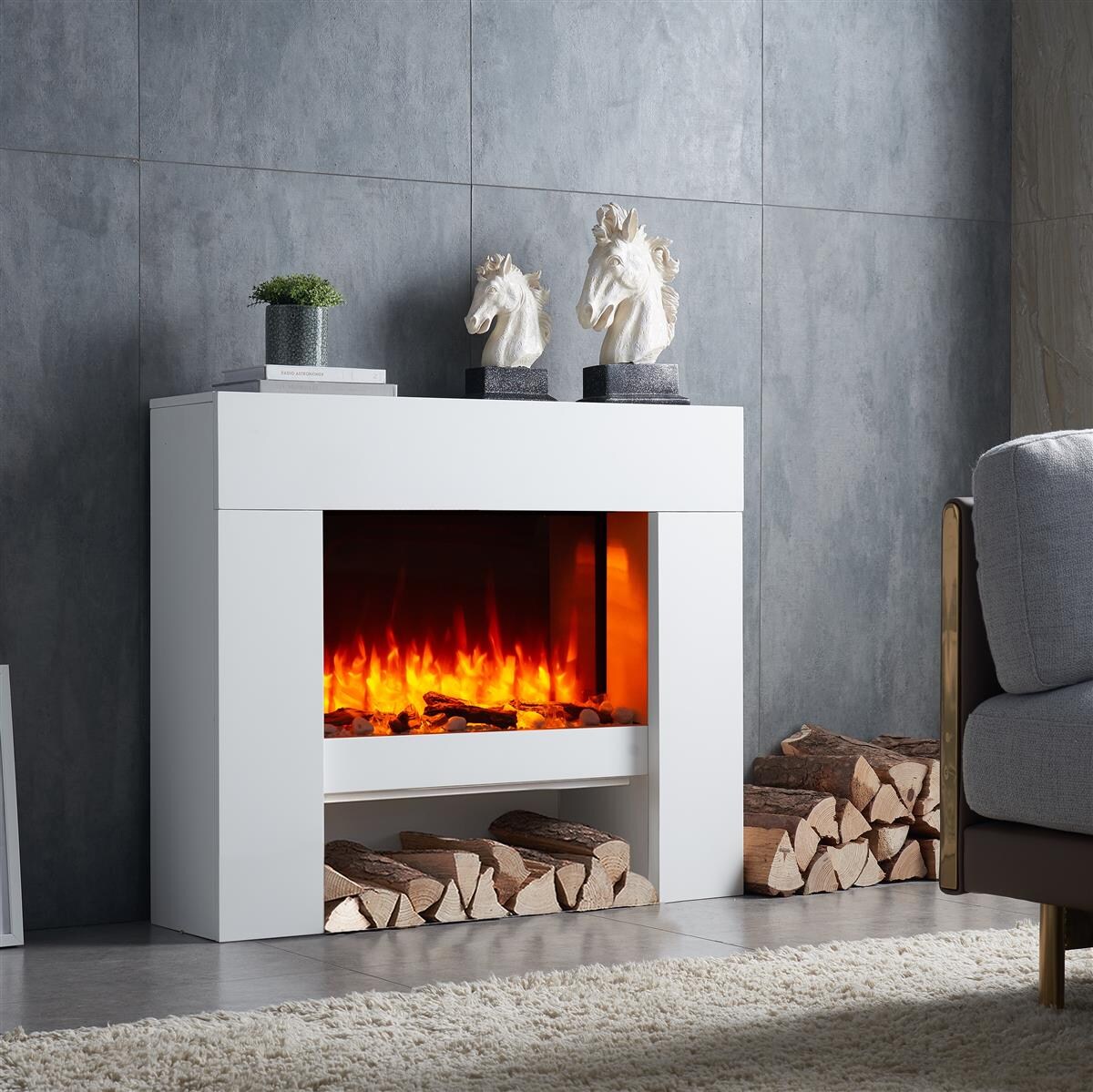 BALDERIA Elektrokamin Naran - Standkamin mit Heizung 2000 W, weiss