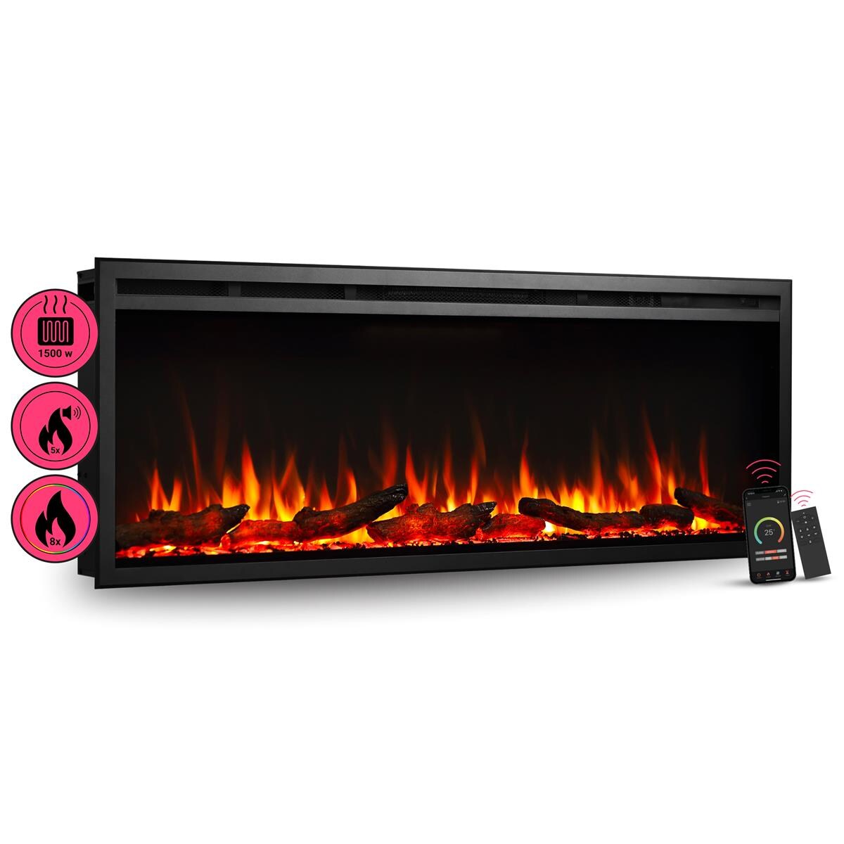 BALDERIA Elektrokamin Atalanta 50 – Einbaukamin mit Heizung 1500 W | 04260672449422