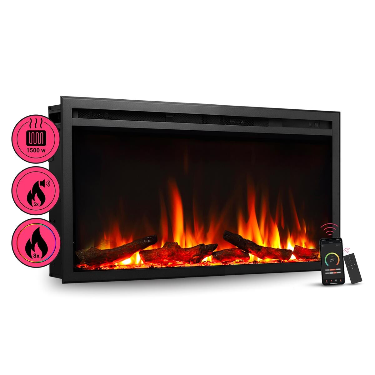 BALDERIA Elektrokamin Atalanta 33 – Einbaukamin mit Heizung 1500 W | 04260672449408